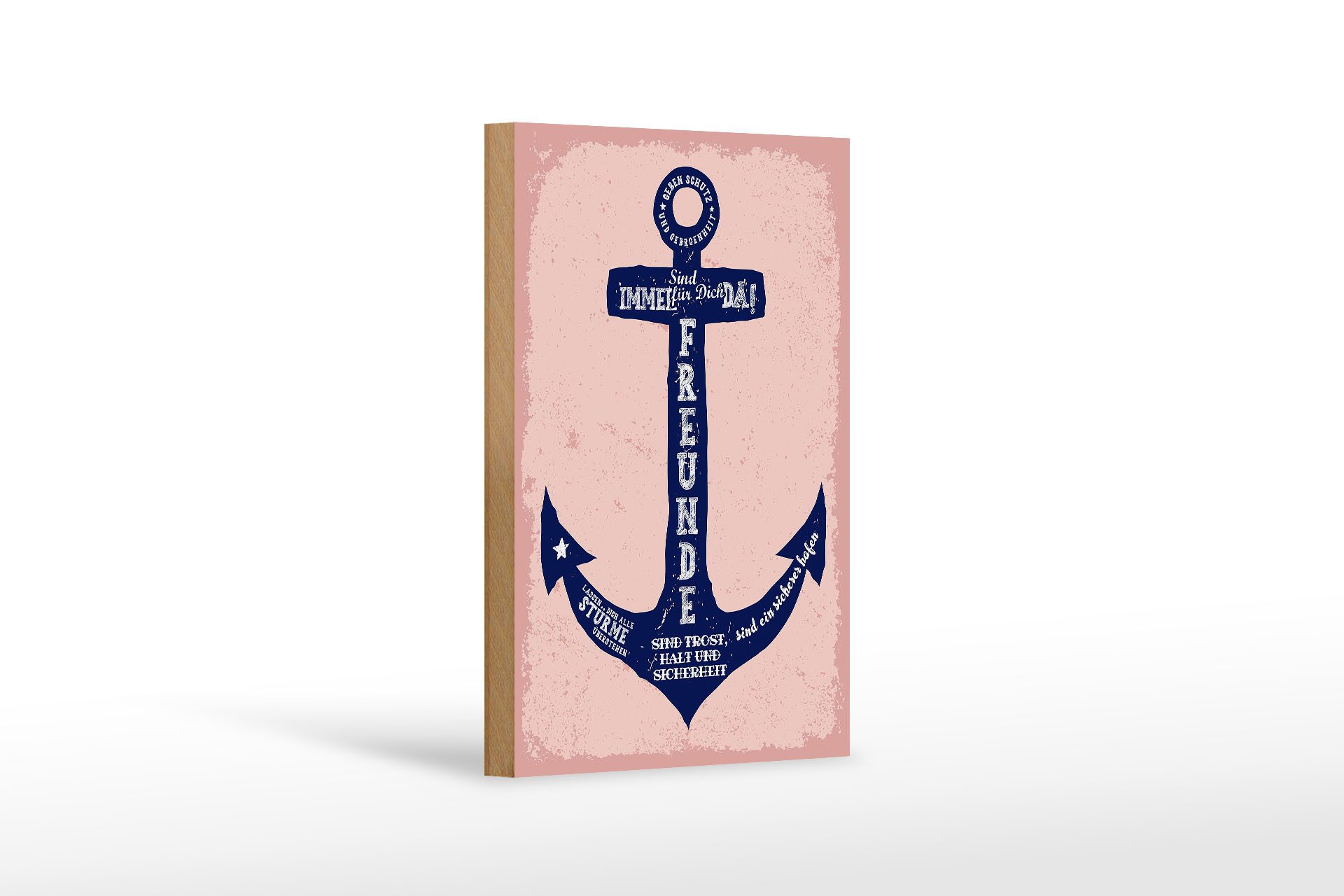 Femer GmbH Holzbild Spruch Freunde Anker sind immer da 12x18 cm, Familie Freunde, Sprüche Zitate Lustiges (1 St), Glatte Holzfaserplatte (MDF), vorn beschichtet