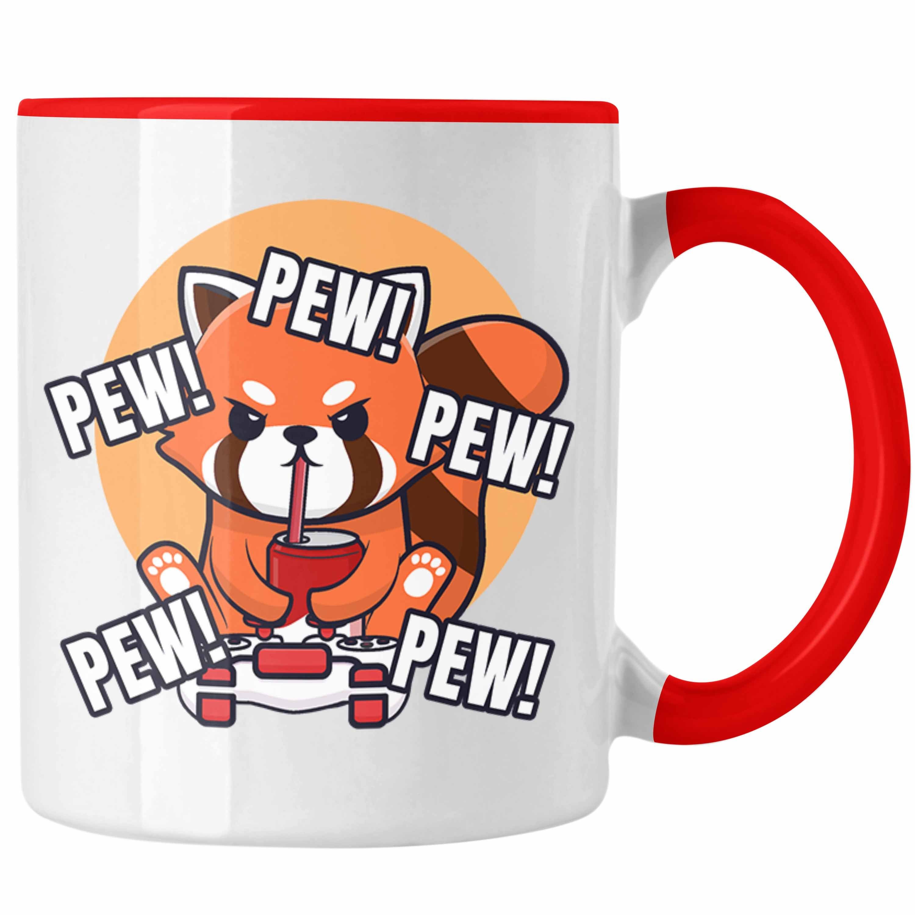 Trendation Tasse Trendation - Gamer Geschenkidee für Jungen Lustige Mädchen Pew Tasse Jungs Kinder Grafik Panda Rot Gaming