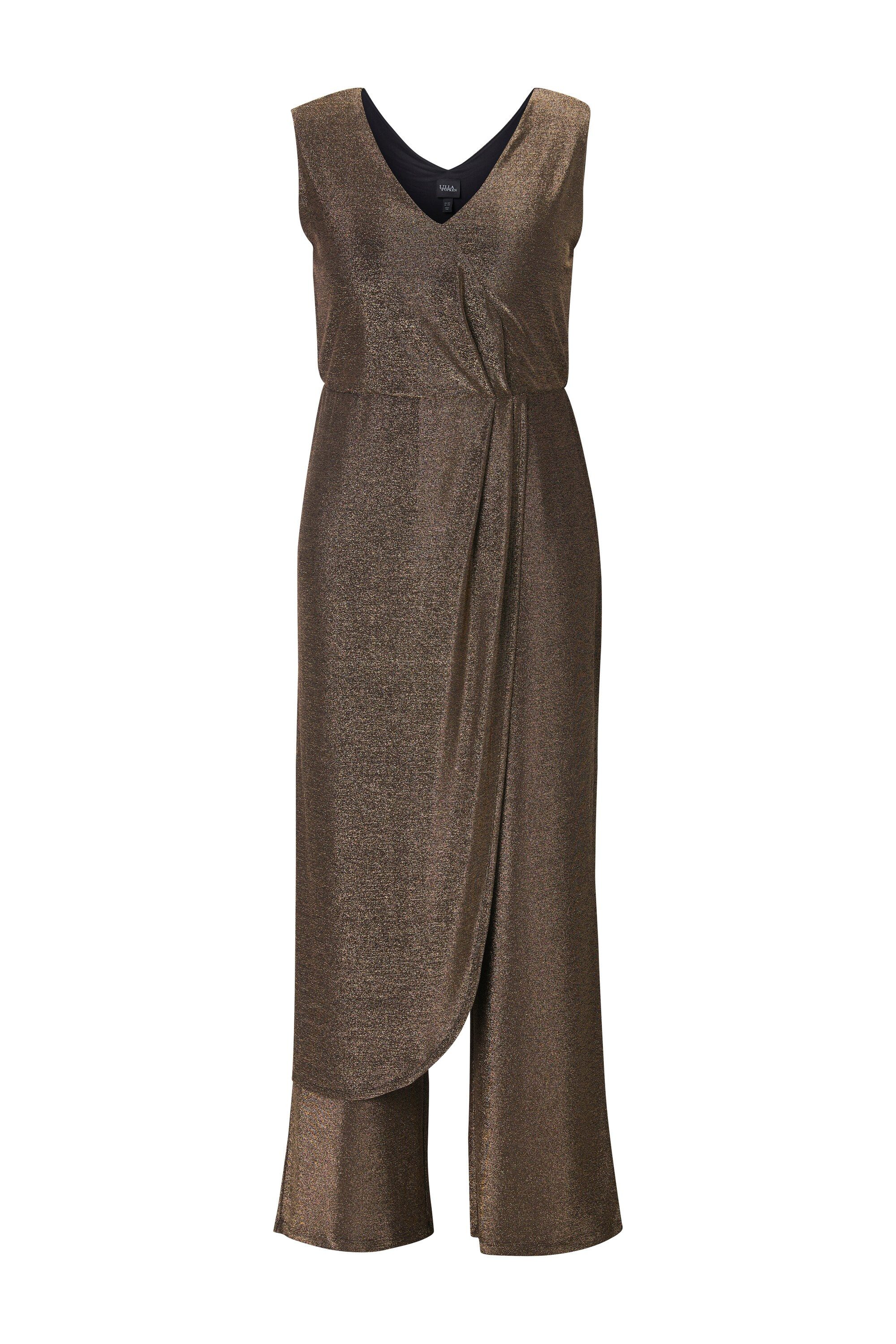 Ulla Popken Marlene-Hose Jumpsuit Glitter weites Bein V-Ausschnitt ärmellos günstig online kaufen