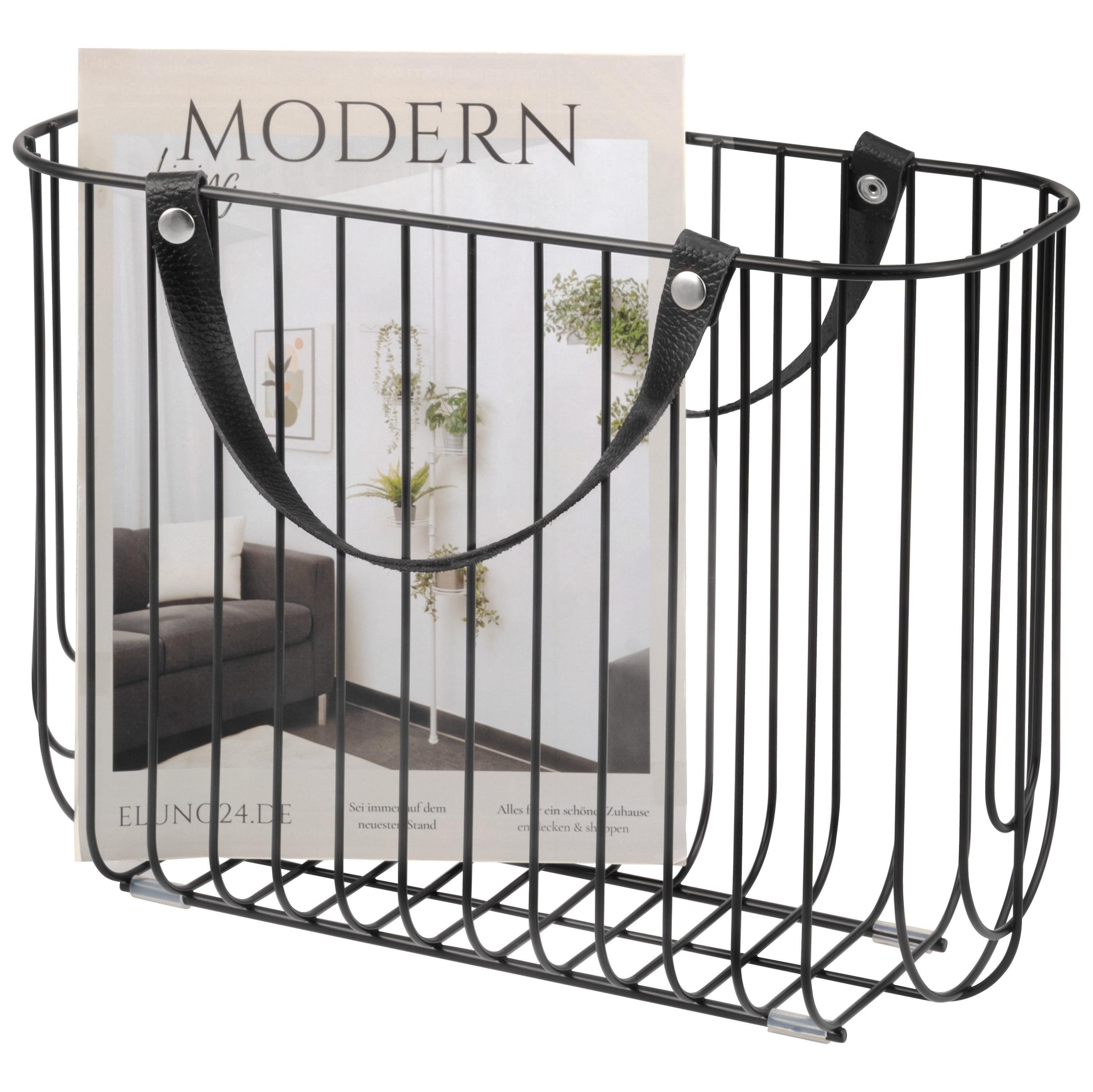 eluno Zeitungsständer aus Metall mit Tragegriffen aus Leder, schwarz günstig online kaufen