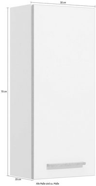 Saphir Hängeschrank Quickset 953 Wand-Badschrank 30 cm breit mit 1 Tür und 2 Einlegeböden Badezimmer-Hängeschrank in Weiß Glanz mit Griffen in Betonoptik