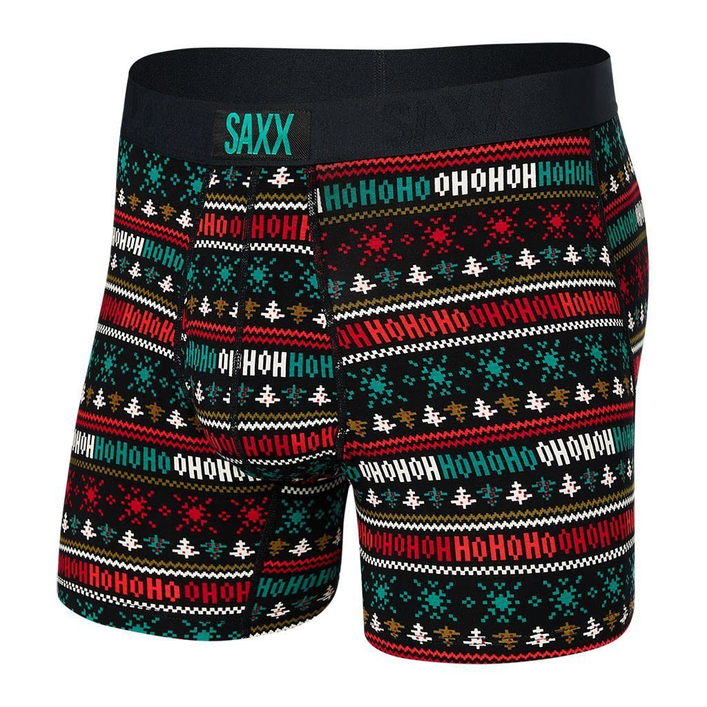SAXX Lange Unterhose Saxx M Ultra Boxer Brief Herren Kurze Unterhose Holiday Sweater - Black