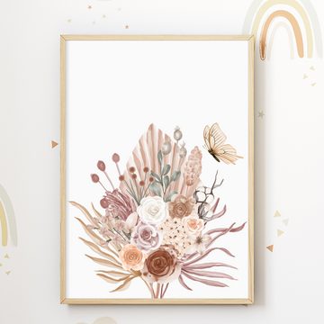 Tigerlino Poster Blumen Boho Natur Schmetterling 3er Set Bilder Kinderzimmer Deko