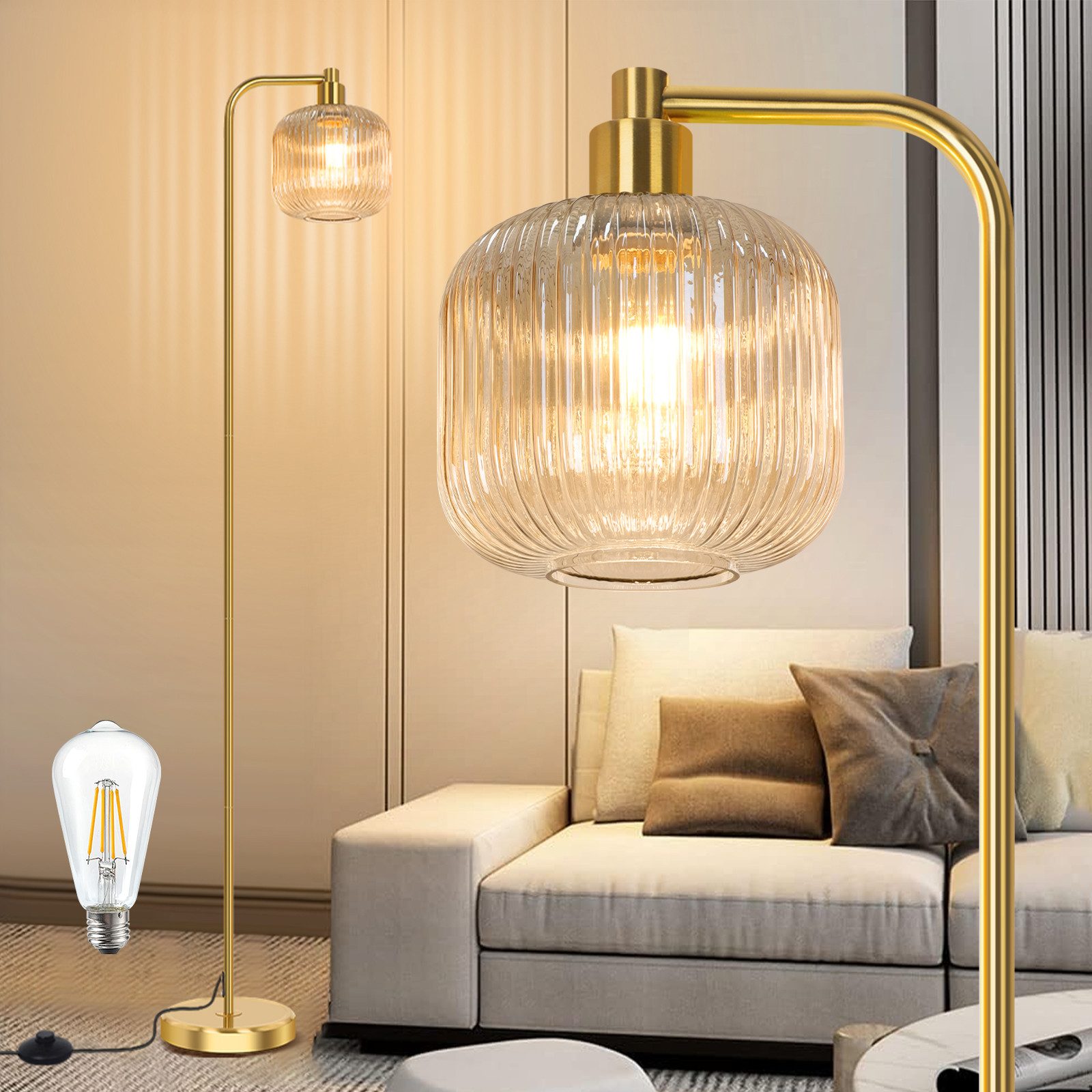 MUPOO Stehlampe Glas Kristall Stehlampe mit Glühbirne,Modern Stehleuchte Wo günstig online kaufen
