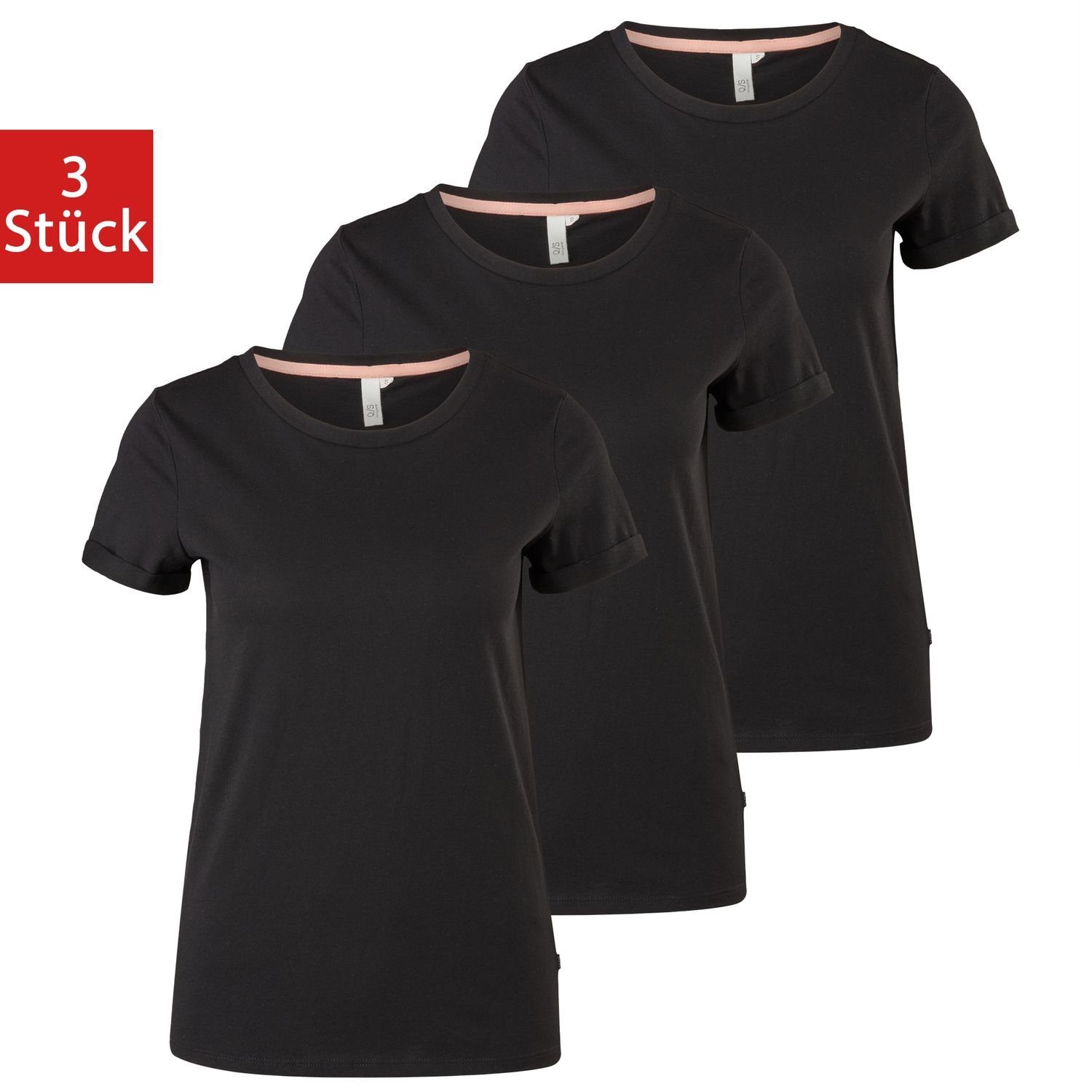 s.Oliver T-Shirt Basic Rundhals, modernes Design, (3-tlg) 3er kurzarm, Pack im