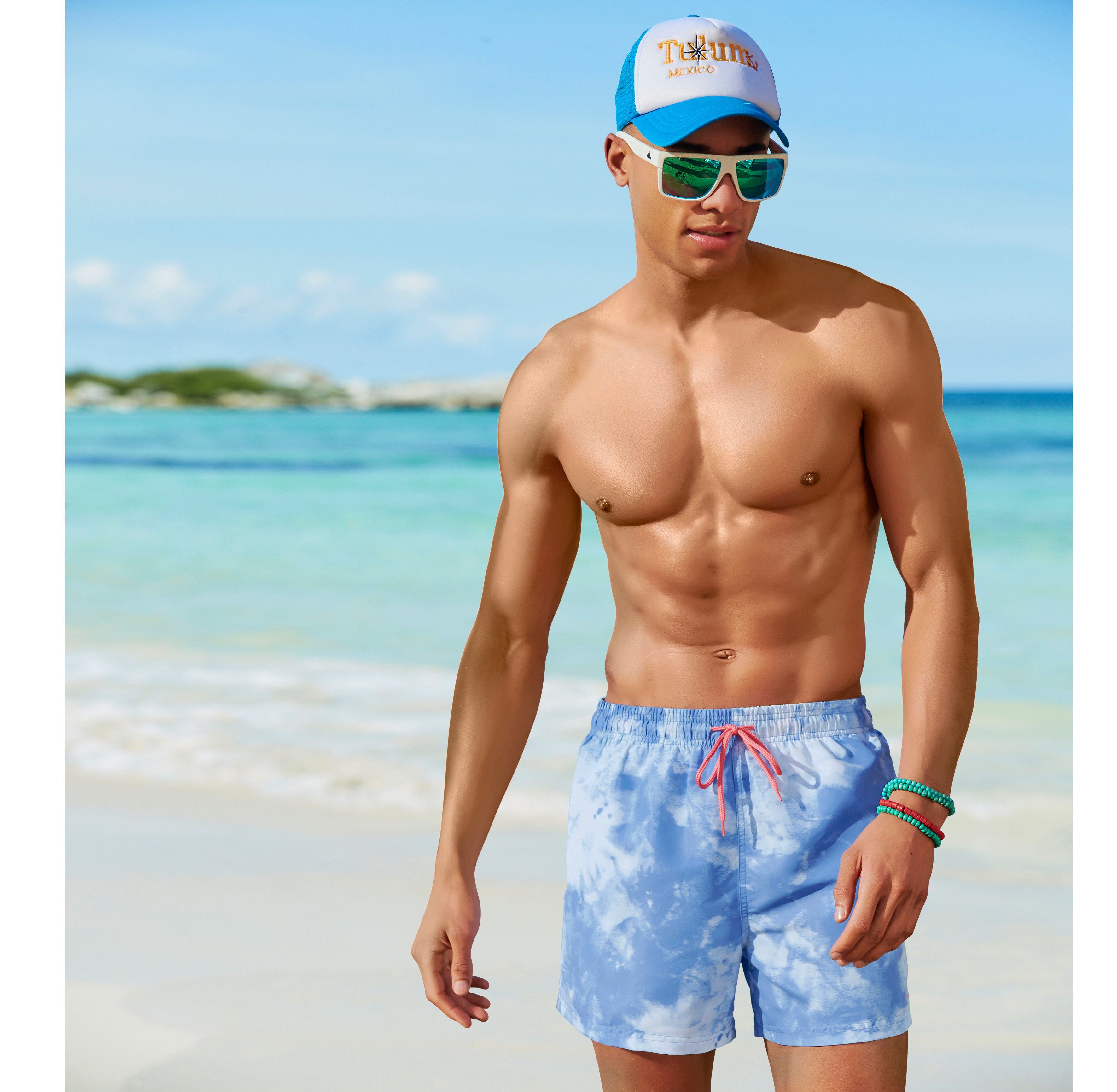 Venice Beach Badeshorts Mat mit trendigem Batikdruck hellblau-weiß