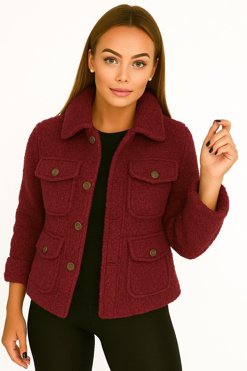 Worldclassca Fellimitatjacke Worldclassca Hemdjacke Knopf Trench Teddy Jacke Übergangsjacke Blouson Neue Kollektion - Stilvolle und gemütliche Mode für Damen