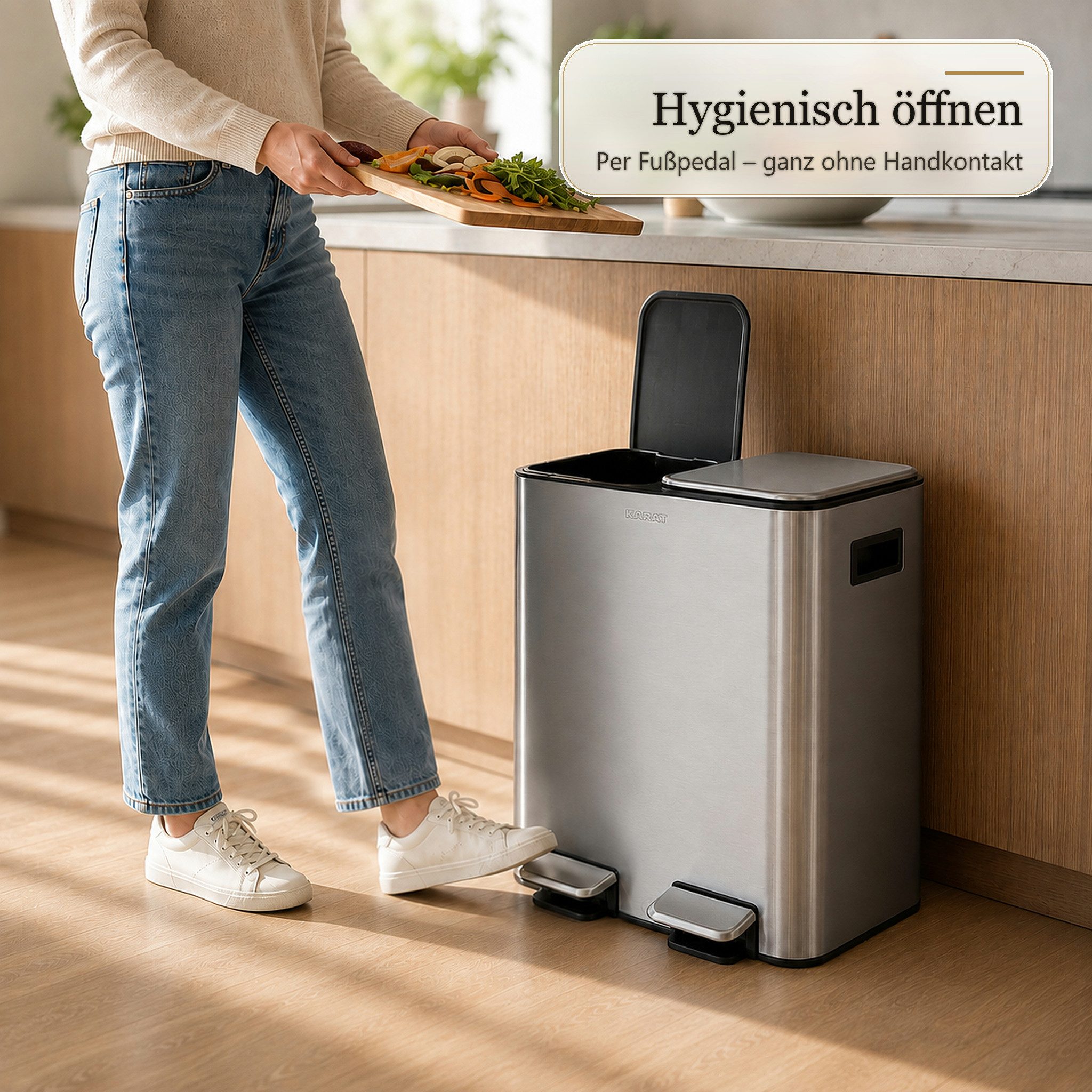 Floordirekt Mülleimer Logan 2 x 15 L Treteimer Soft Close Mülltrennung, Zwei entnehmbare Innenbehälter – Bild 3 von 5