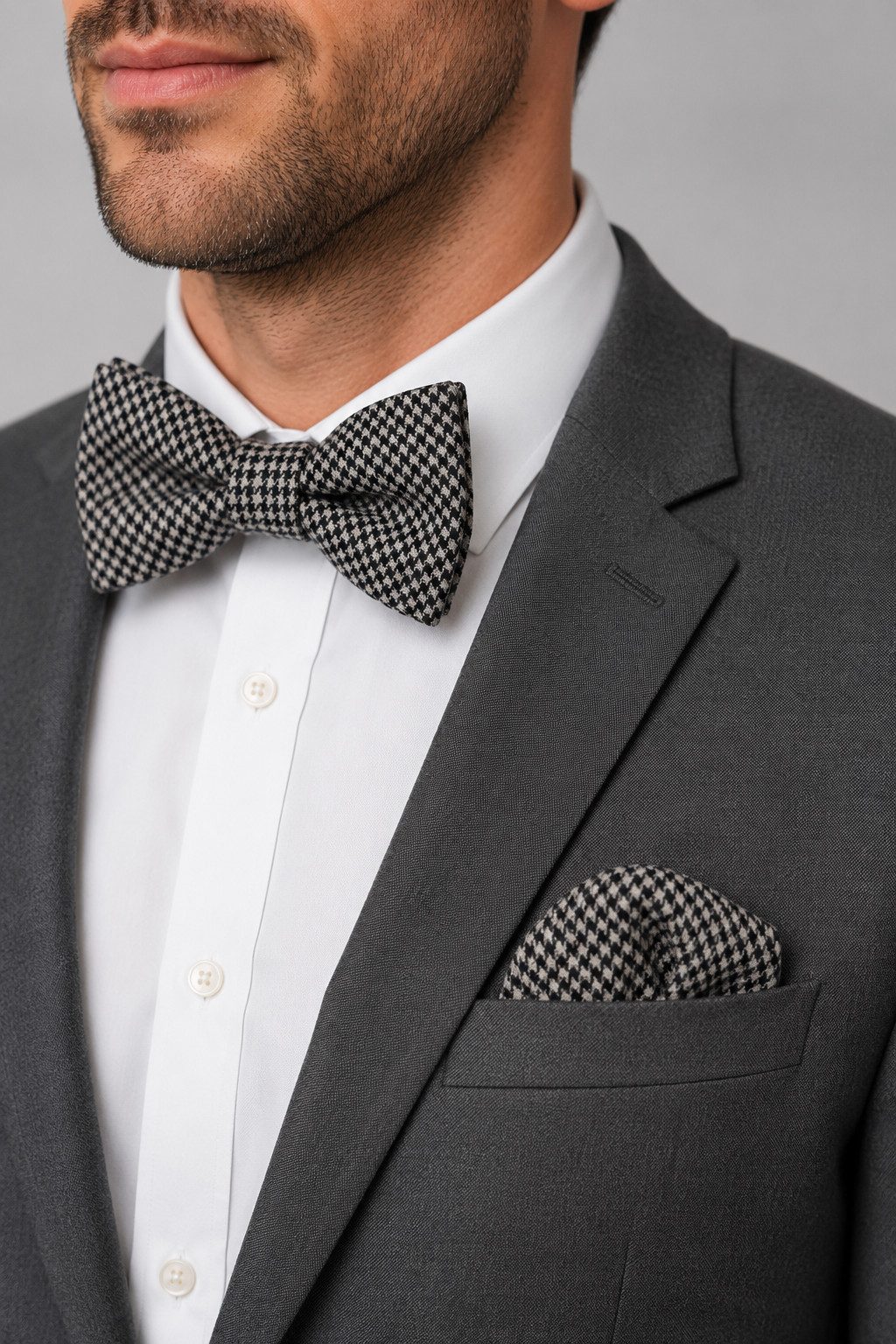 Prince Bowtie Fliege - Set Fliege Einstecktuch - Hahnentrittfliege Herren Fliege