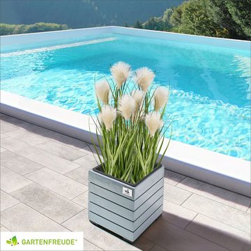 Gartenfreude Blumenkasten Pflanzgefäß Holz Cube horizontale Lamellen Optik