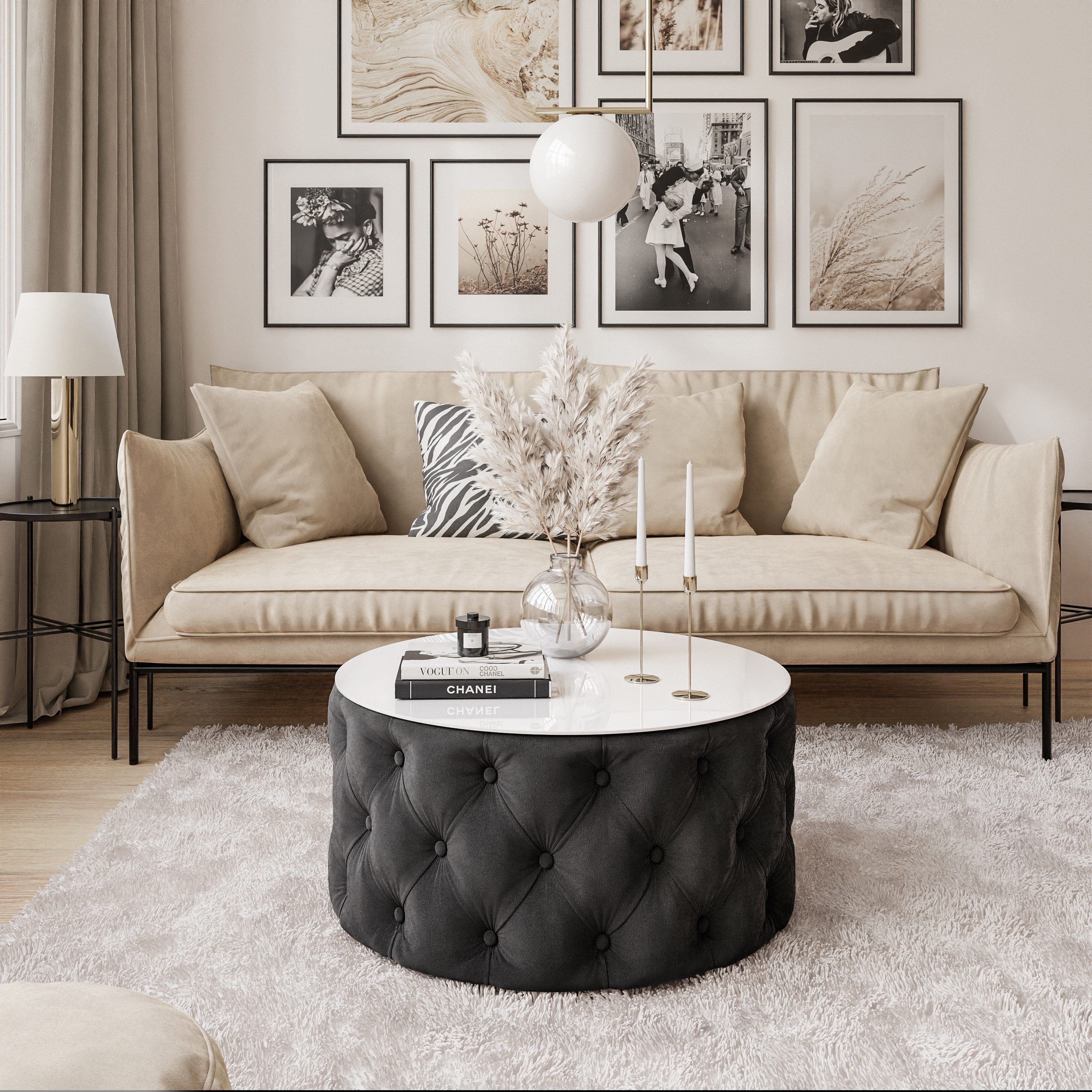 Lookway Couchtisch CHESTERFIELD 70 cm runder gepolsterter couchtisch günstig online kaufen