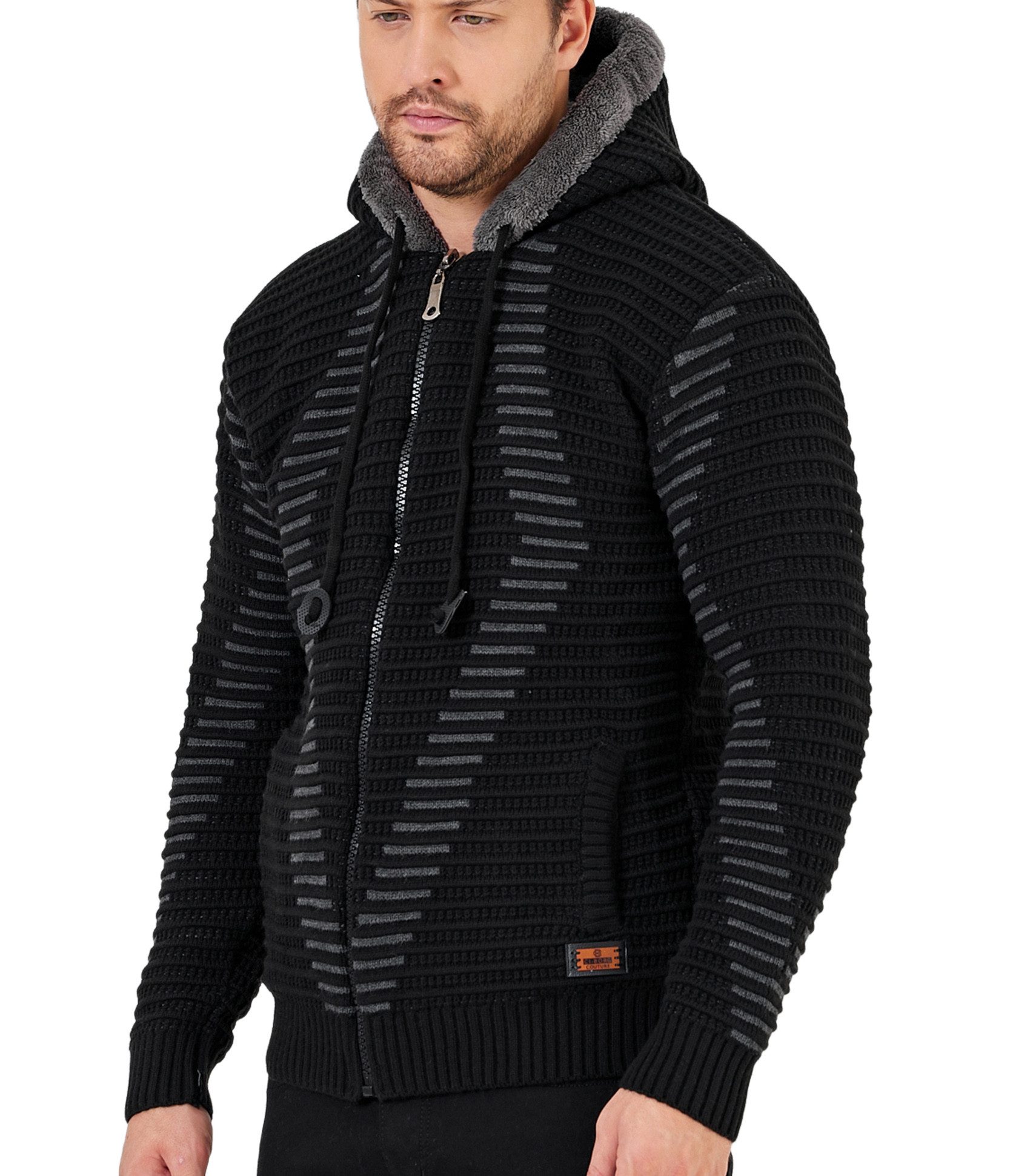 Baxboy Strickpullover Herren Gefütterte Winter Kapuzenpullover Reißverschluss Jacke B-51164