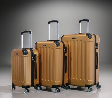 Cheffinger Koffer 3 tlg Hartschale Trolley Set Kofferset Handgepäck Reisetasche Gold