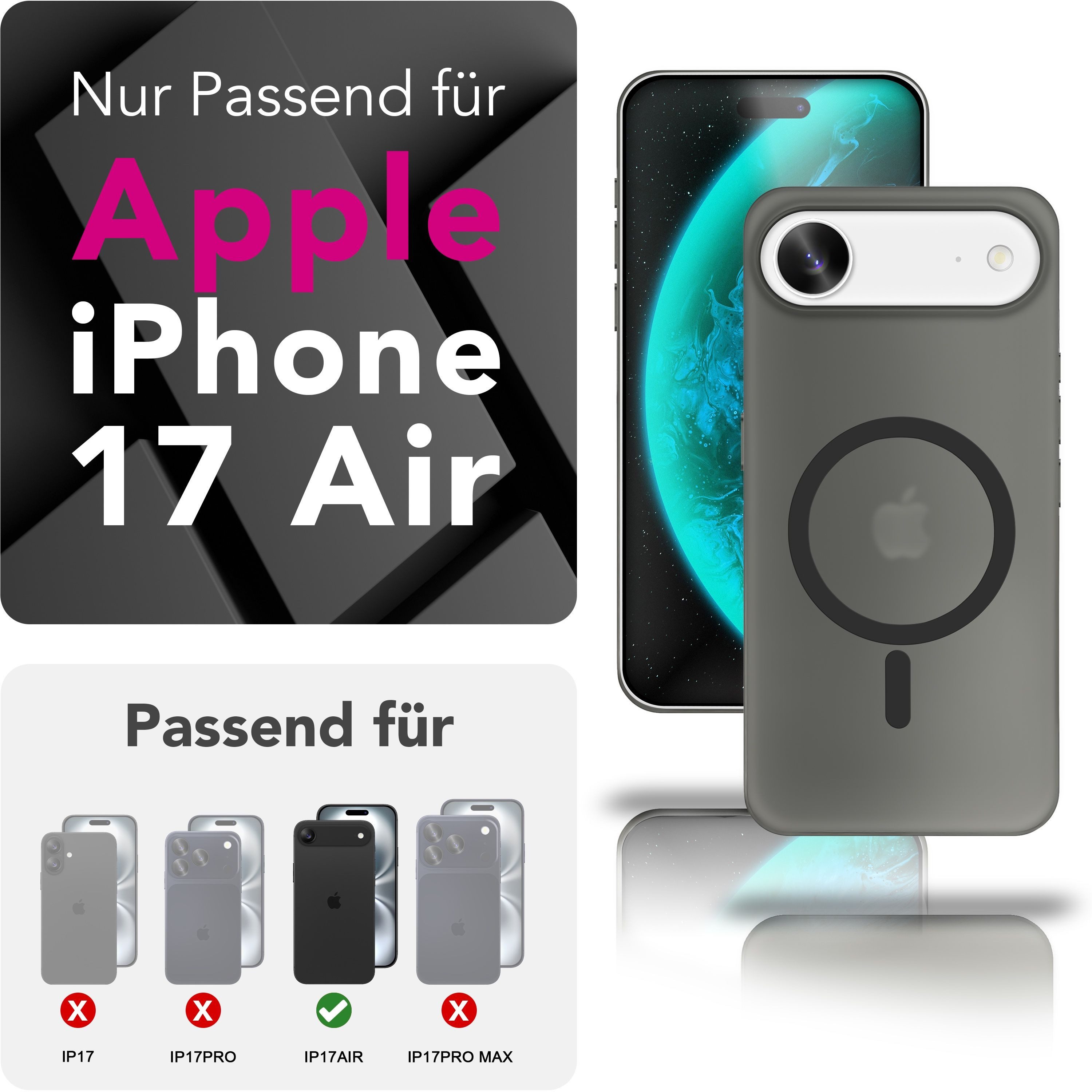 Nalia Smartphone-Hülle Apple iPhone 17 Air 16,5 cm (6,5 Zoll), MagSafe Hülle / Extrem Dünn 0,3mm / Semi-Transparent / Fein Mattiert – Bild 4 von 5