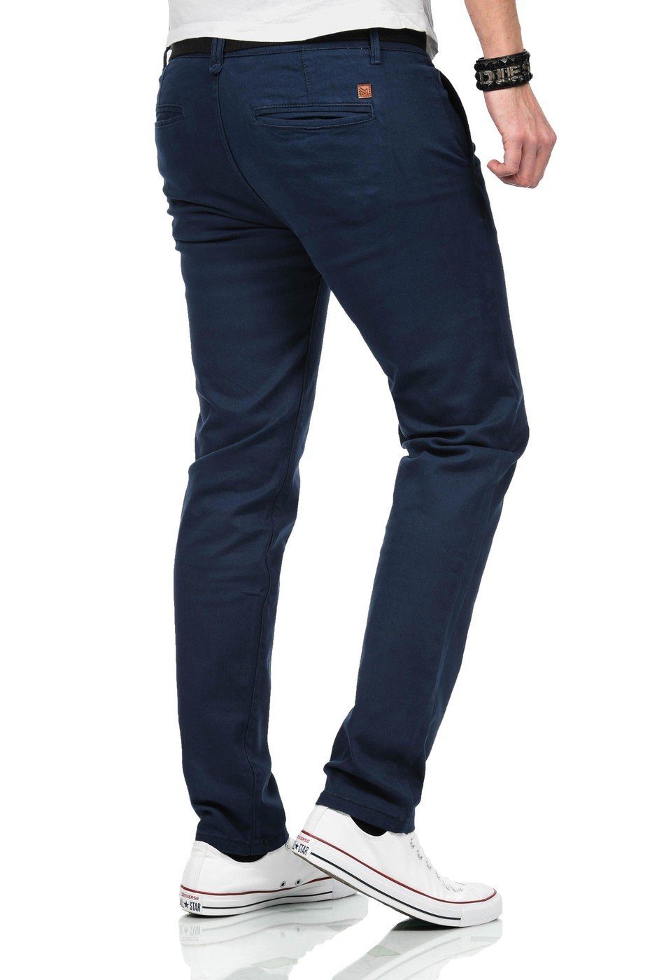 Maurelio Modriano Straight-Jeans Maurelio Modriano Herren Designer Chino Hose MM015 mit Stretchanteil und passendem Gürtel – Bild 3 von 4