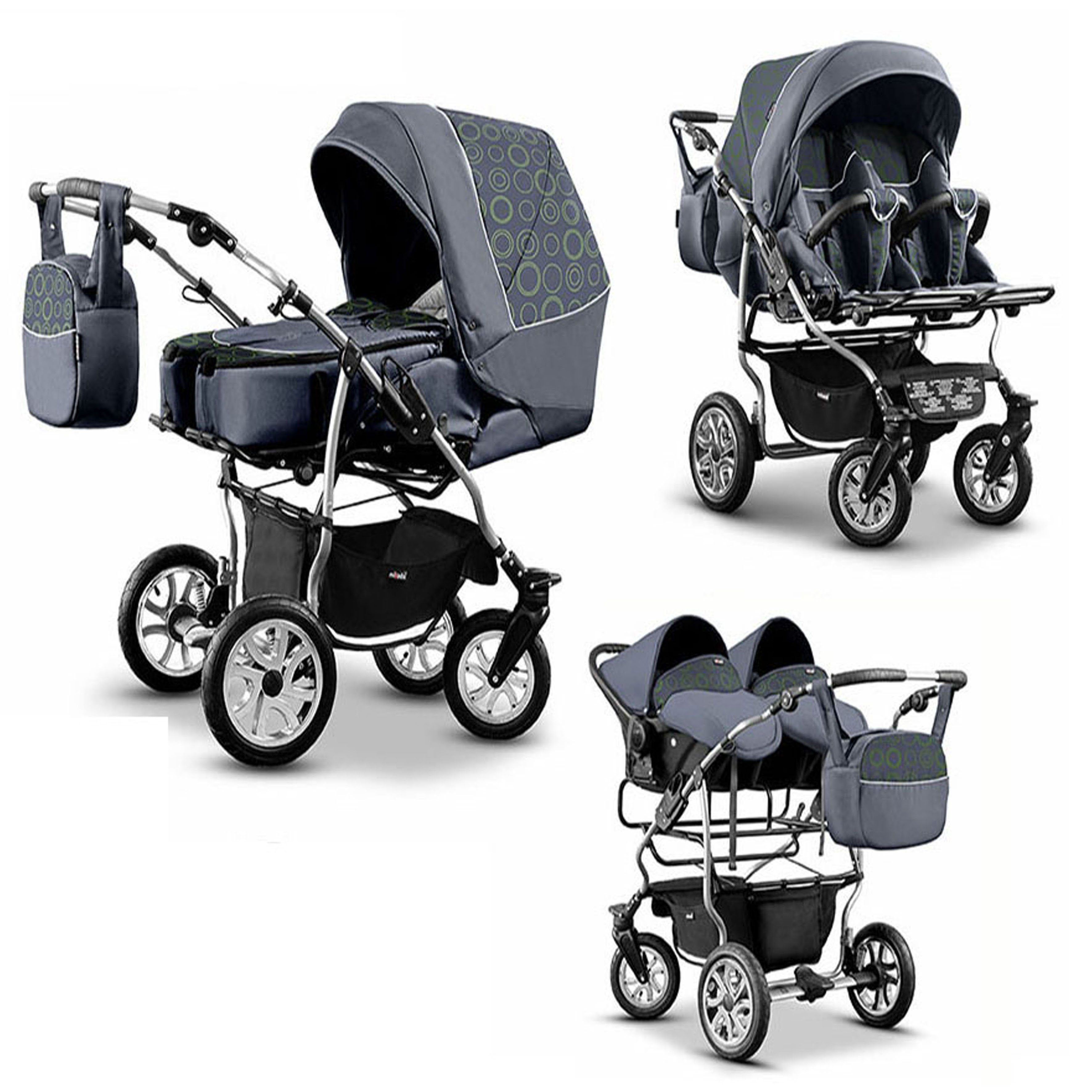 Zwillings-Kombikinderwagen City Twin 4 in 1 inkl. Sportsitze, Autositze und Zubehör in 19 Farben