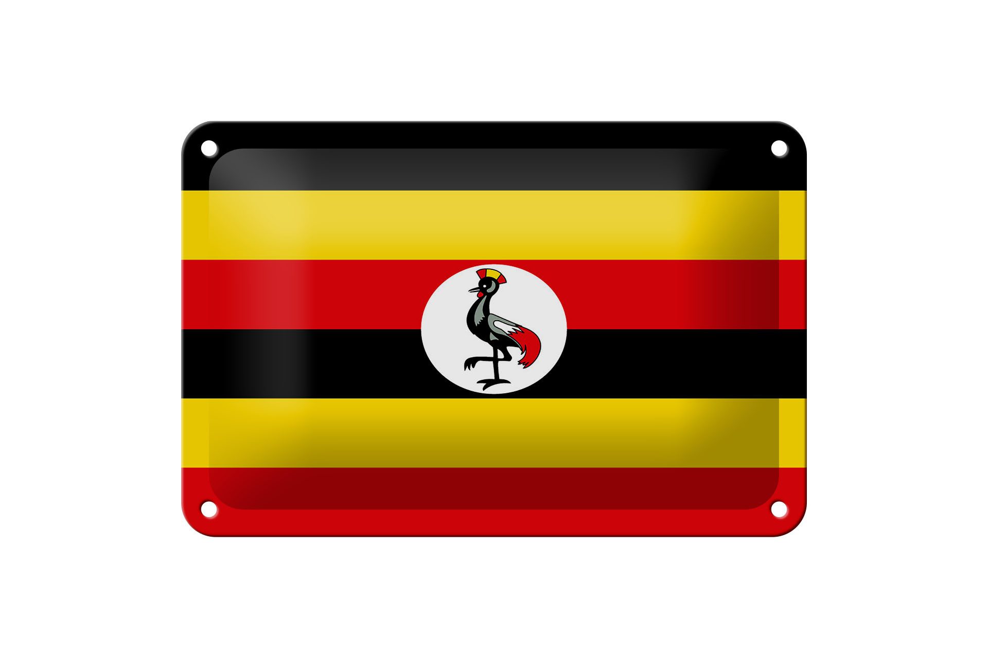 Femer GmbH Metallschild Flagge Ugandas 18x12cmFlag of Uganda, (1 St), gewölbte Oberfläche, abgerundete Ecken, umgeschlagene Kanten