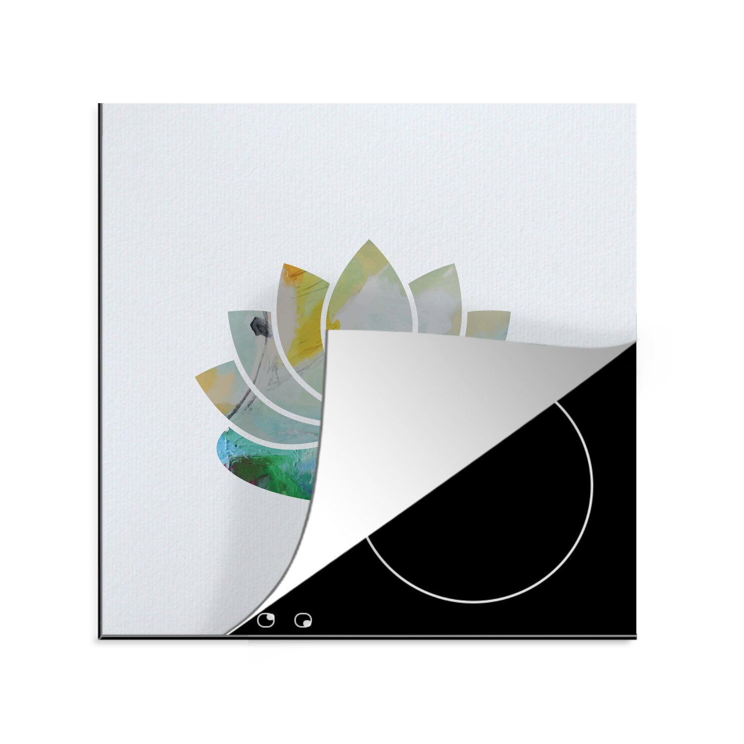 MuchoWow Herdblende-/Abdeckplatte Illustration einer Lotusblume mit Acrylfarbe, Vinyl, (1 tlg), 78x78 cm, Ceranfeldabdeckung, Arbeitsplatte für küche