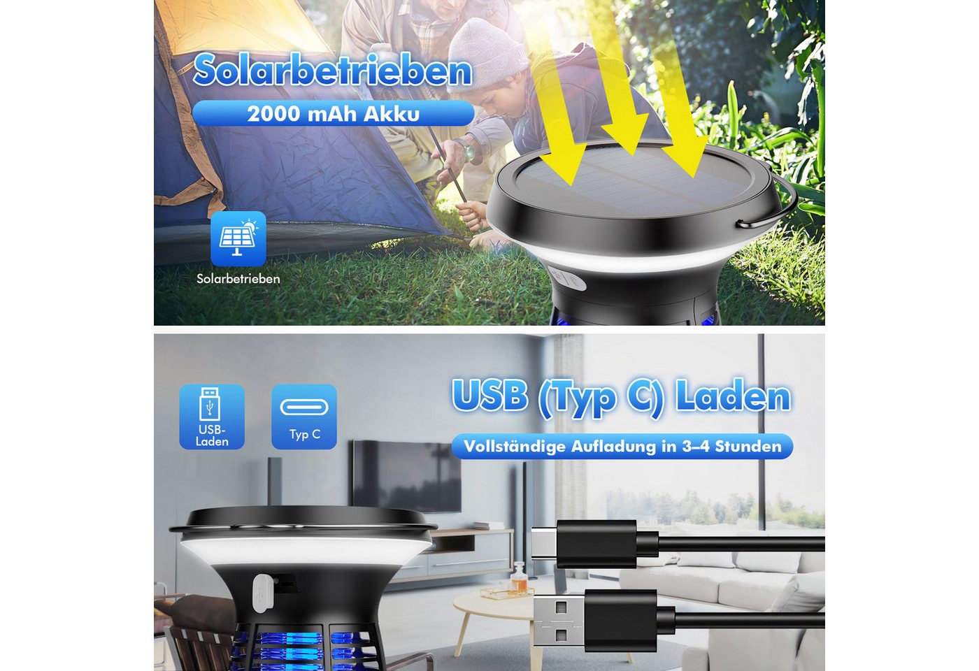 Thumbnail - Fanttik Insektenvernichter Mosquito Killer Solar-Insektenvernichter Elektrisch LED Insektenlampe, Ultraschall-Tierabwehr...