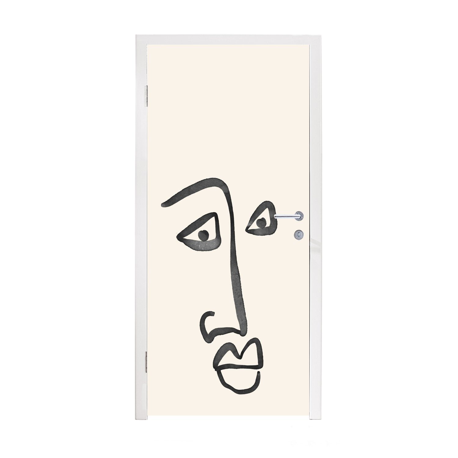 Tür, bedruckt, cm Strichzeichnung, Augen - MuchoWow - St), 75x205 Gesicht Fototapete Türtapete Matt, für (1 Türaufkleber,