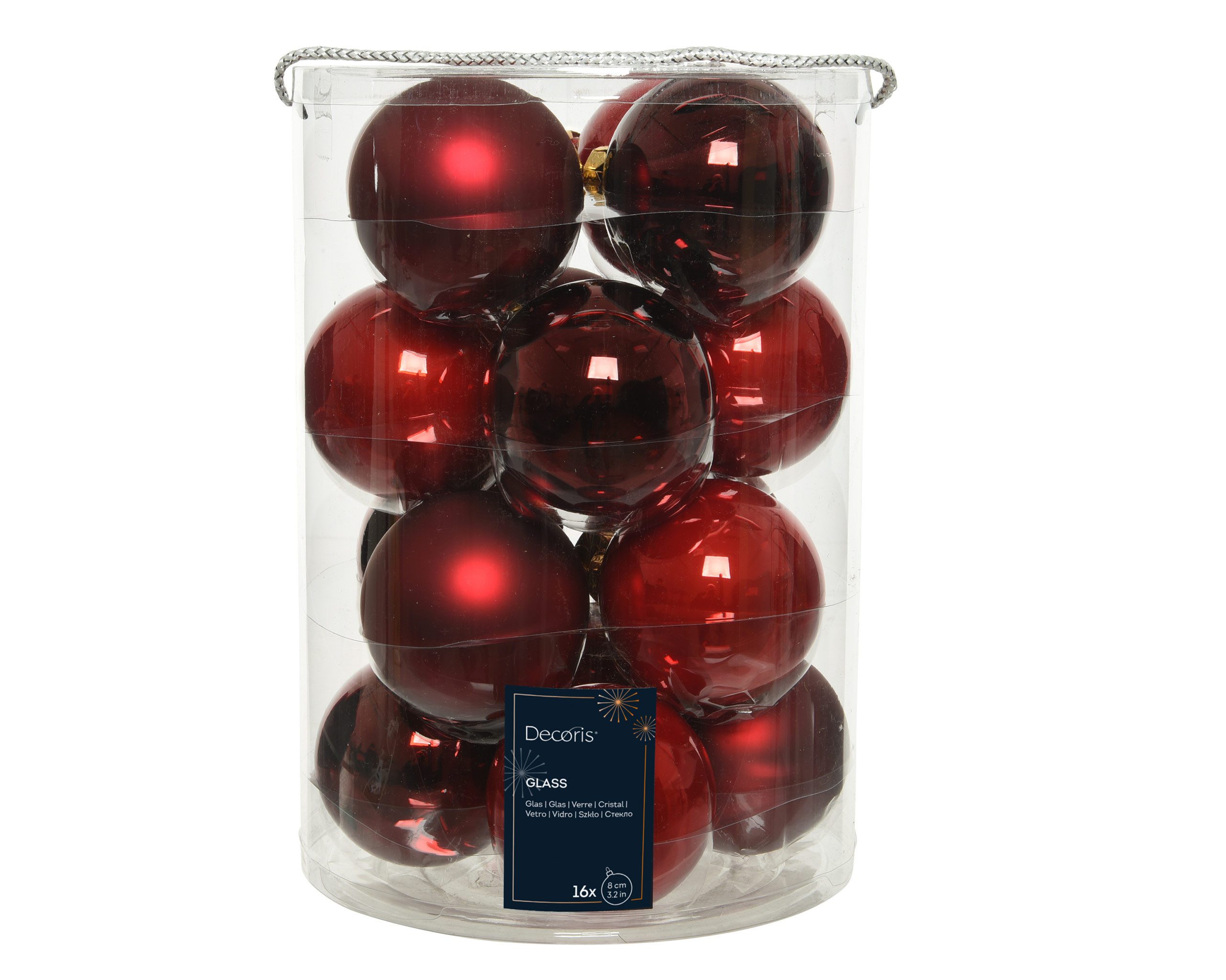 Kaemingk Weihnachtsbaumkugel, Weihnachtskugeln Glas 8cm 16 Stück - Weihnachtsrot / Ochsenblut Mix