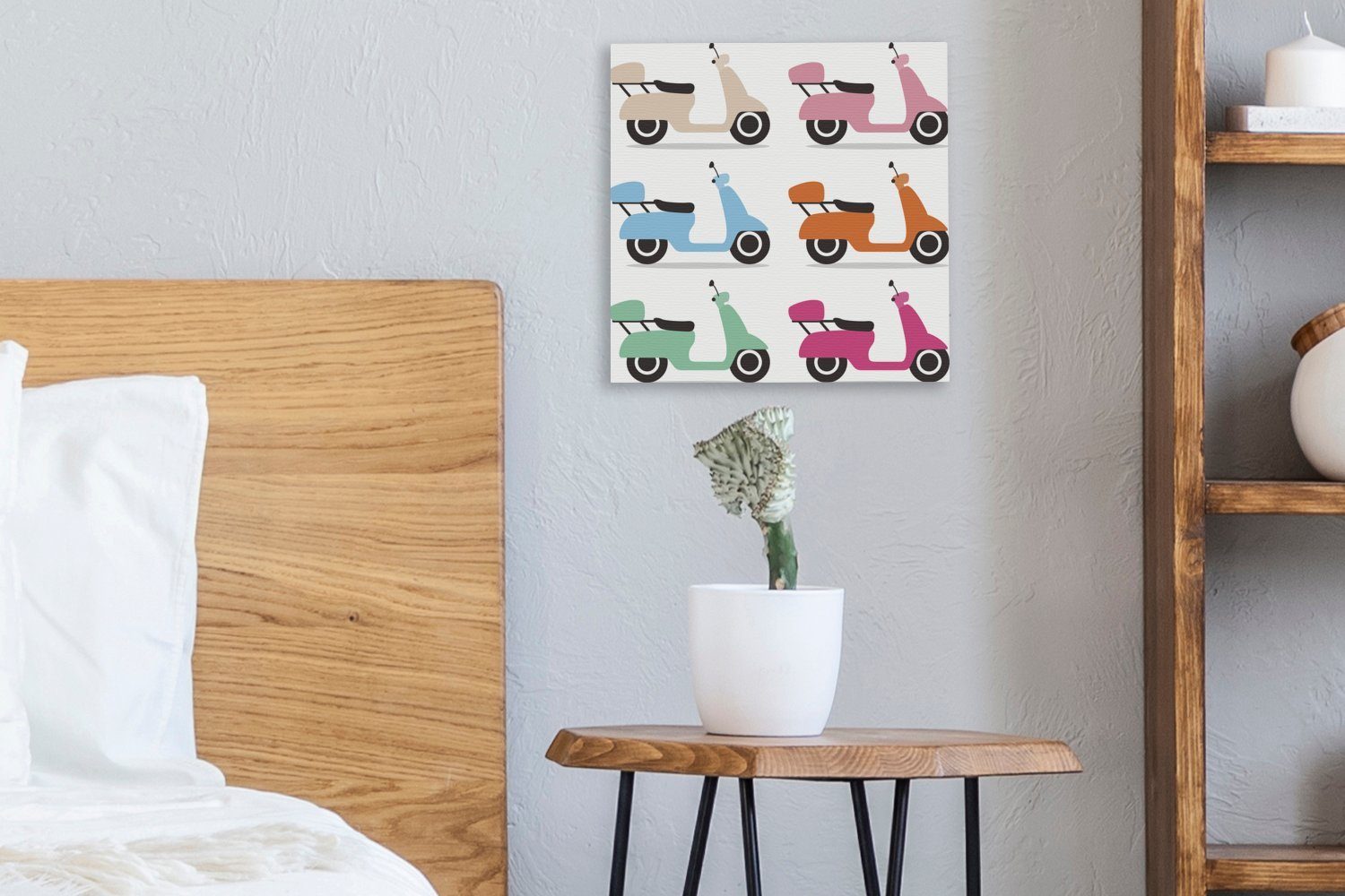 OneMillionCanvasses® Leinwandbild Schlafzimmer für St), Illustrationen in Wohnzimmer (1 verschiedenen Bilder Leinwand Motorrollern Farben, von