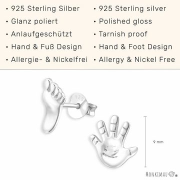 Monkimau Paar Ohrstecker Hand und Fuß Kinder Ohrringe aus 925 Silber (Packung)