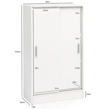 Wohnling Sideboard WL5.817 (Aktenschrank Holz 60 x 107,5 x 28,5 cm Weiß Modern), Mehrzweckschrank Flur, Kleiner Kommodenschrank