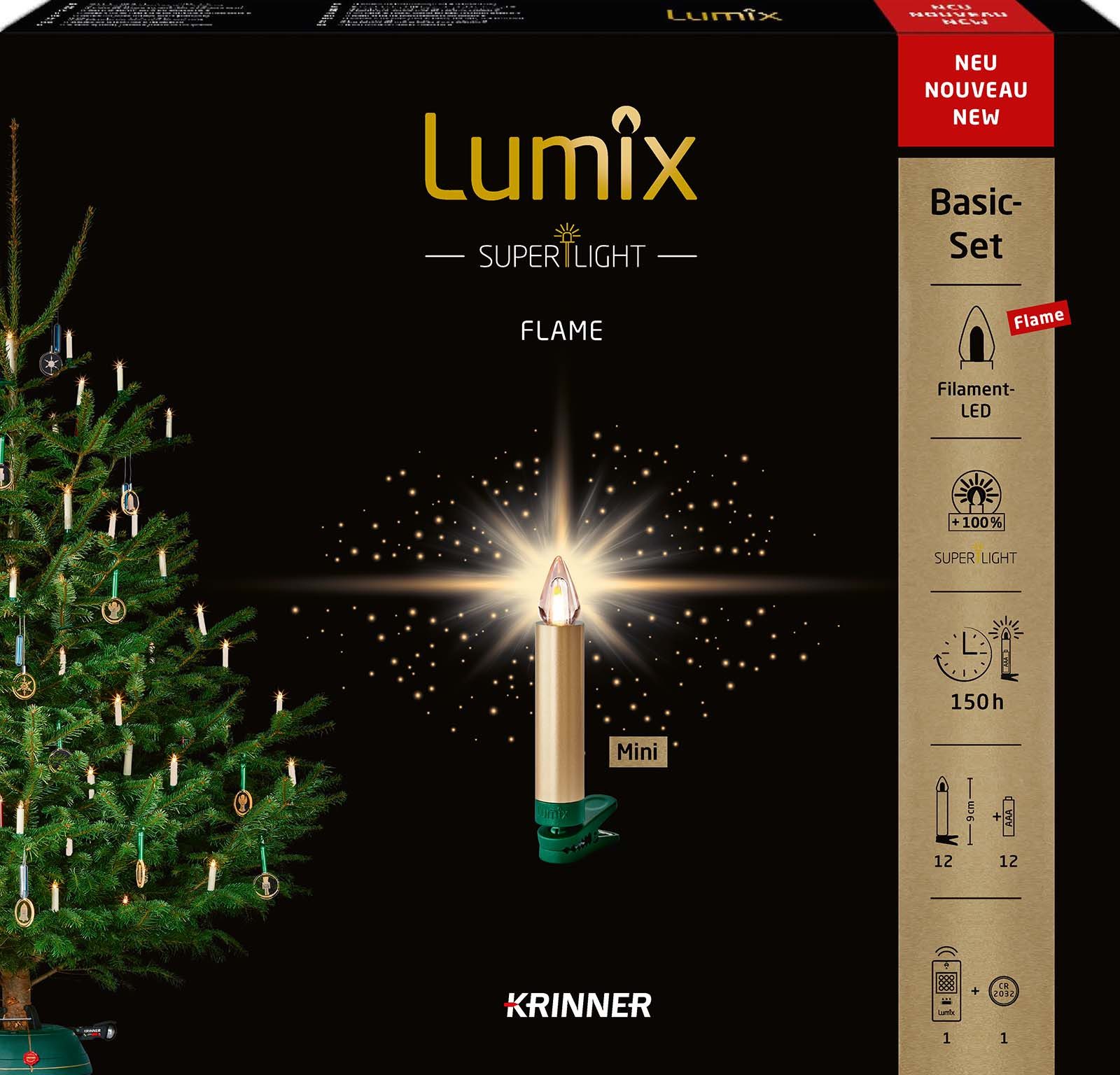 lumix LED-Christbaumkerzen LUMIX SuperLight Flame Mini Metallic Gold Basis