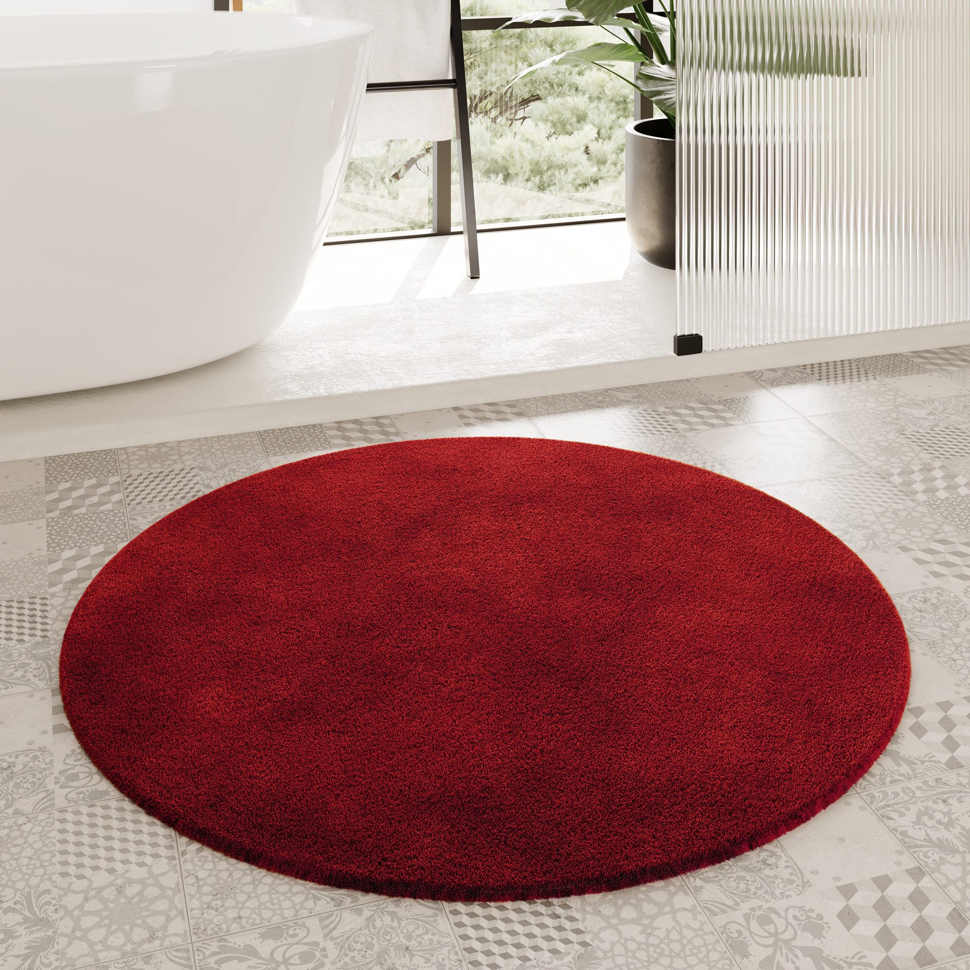 Homie Living Badematte Porto Azzurro, Höhe 30 mm, rutschhemmend beschichtet, schnell trocknend, fußbodenheizungsgeeignet, Polyester, rund, Badteppich, uni, rechteckig & rund, waschbar, Badezimmerteppich
