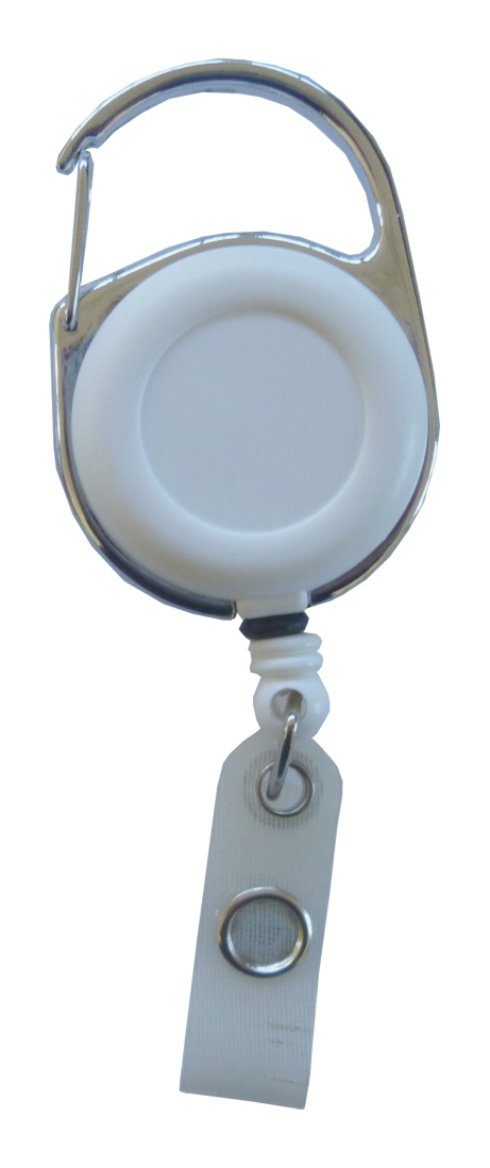 Kranholdt Schlüsselanhänger Jojo / Ausweishalter / Ausweisclip runde Form (10-tlg), Metallumrandung, Druckknopfschlaufe Weiß