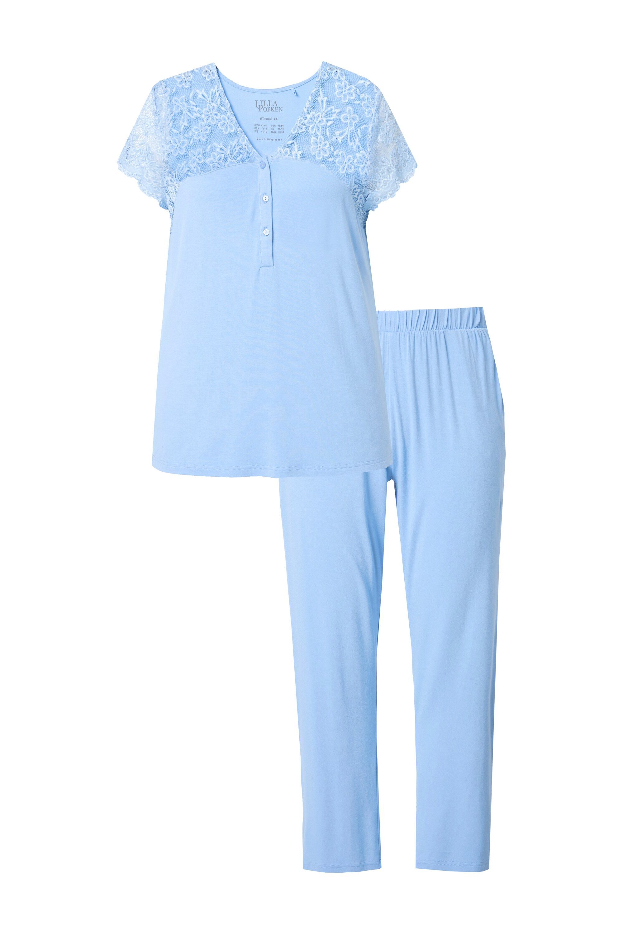 Ulla Popken Pyjama Pyjama Spitze V-Ausschnitt günstig online kaufen