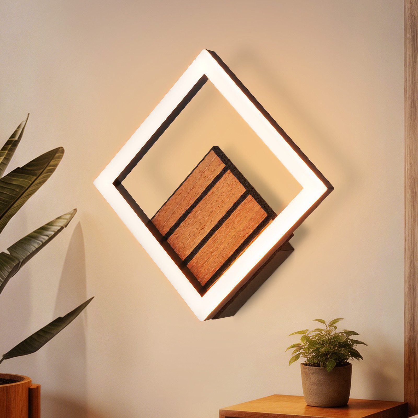 Nettlife LED Wandleuchte Innen 17/20cm modern für Flur 3000K 6/7W rundes Design in Holzoptik, LED fest integriert, Warmweiß, für Treppenhauslampe Küchenlampe Schlafzimmerlampe Wohnzimmerlampe