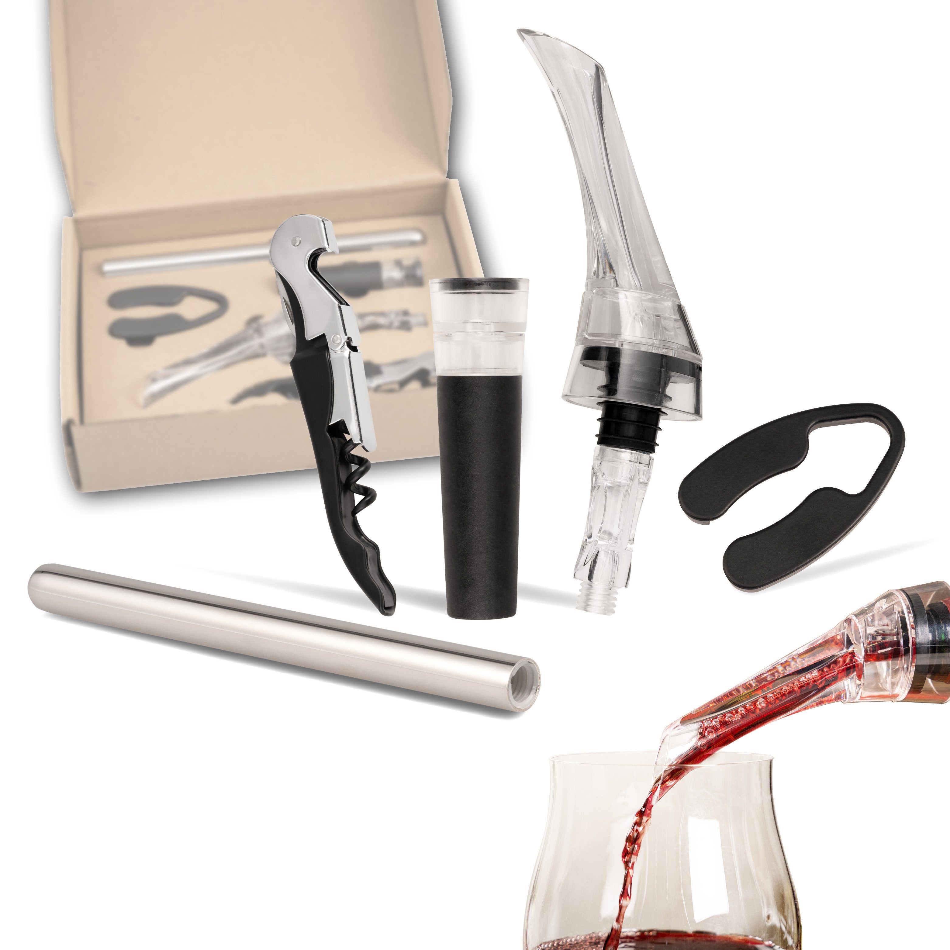 bremermann Sommelier-Set Wein-Set 5-tlg, inkl. Dekanter-Ausgießer, Sommelier-Set