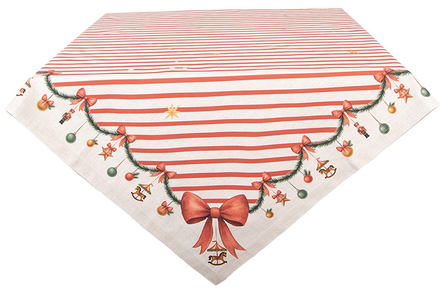 Clayre & Eef Tischdecke Christmas Carousel Dream (1-tlg, 1-teilig), quadratische Tischdecke Mitteldecke ca.100x100cm Baumwolle