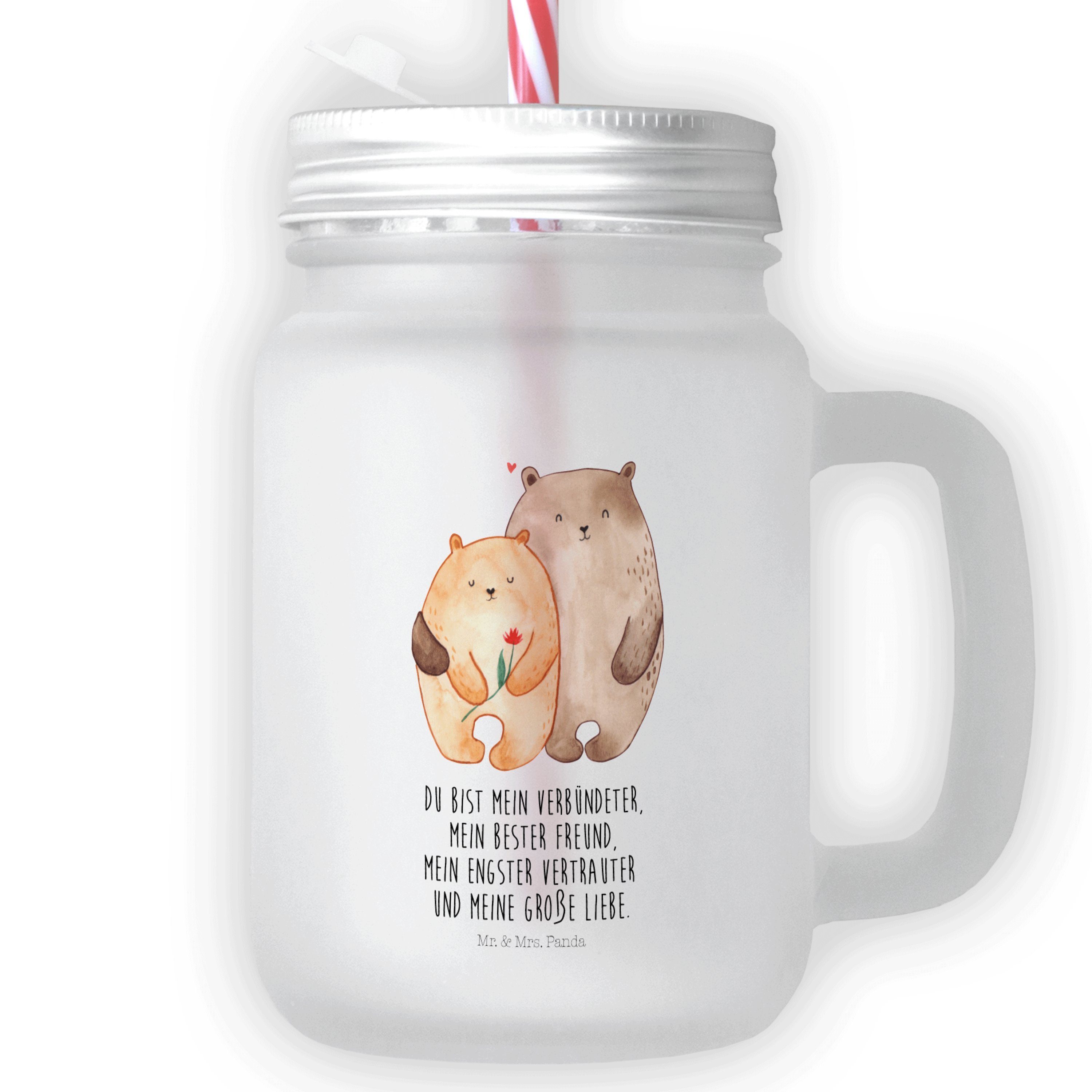 Mr. & Mrs. Panda Glas Bären Liebe - Transparent - Geschenk, Umarmung, Mason Jar, Blume, Tri, Premium Glas