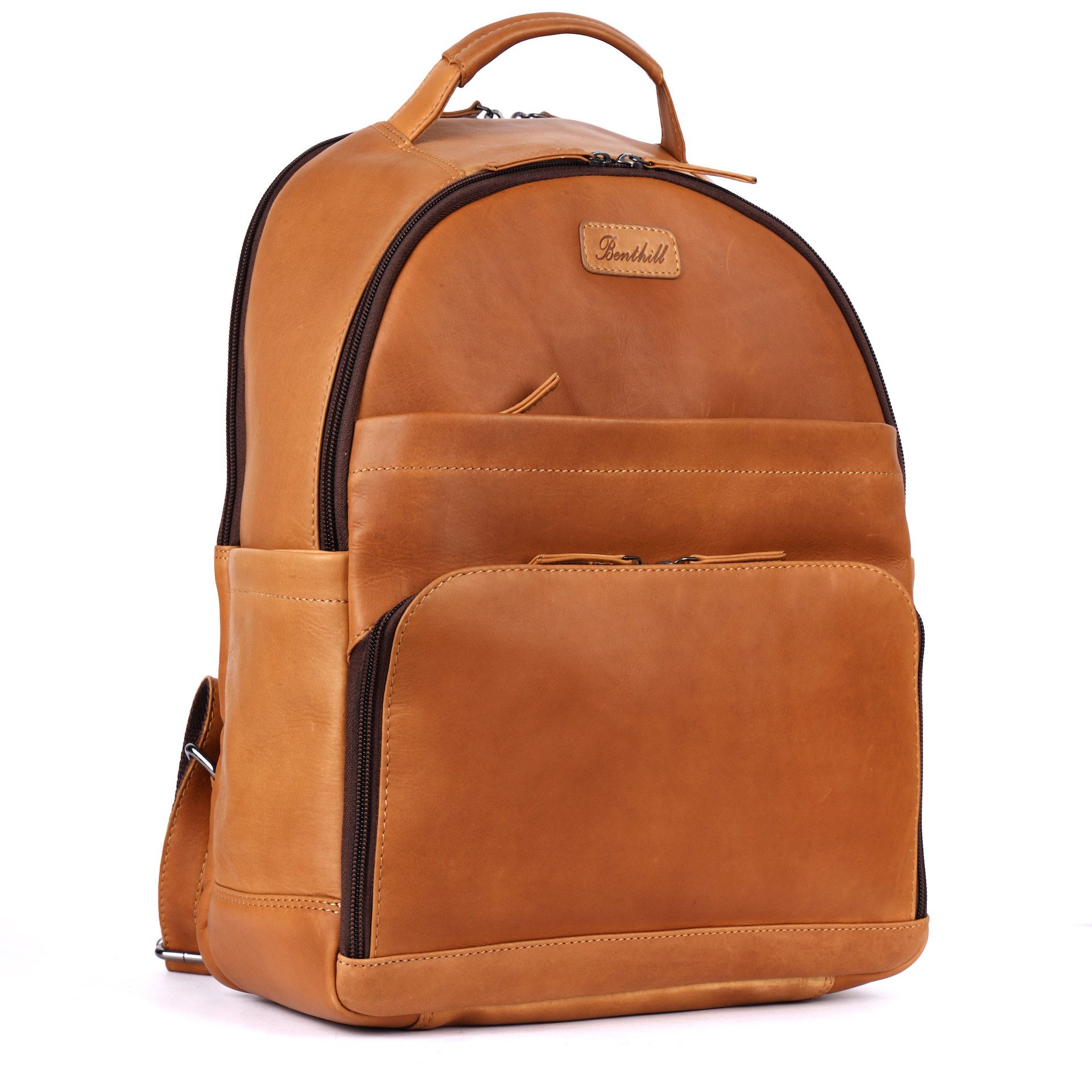 Benthill Rucksack Rucksack Echt Leder Damen Herren Daypack Backpack Lederrucksack, Reißverschlussfach