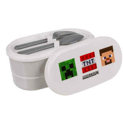 Out of the Blue Lunchbox Brotdose Minecraft mit 2 Fächern und Besteck Lunchbox, Kunststoff, mit Besteck, Löffel, Gabel