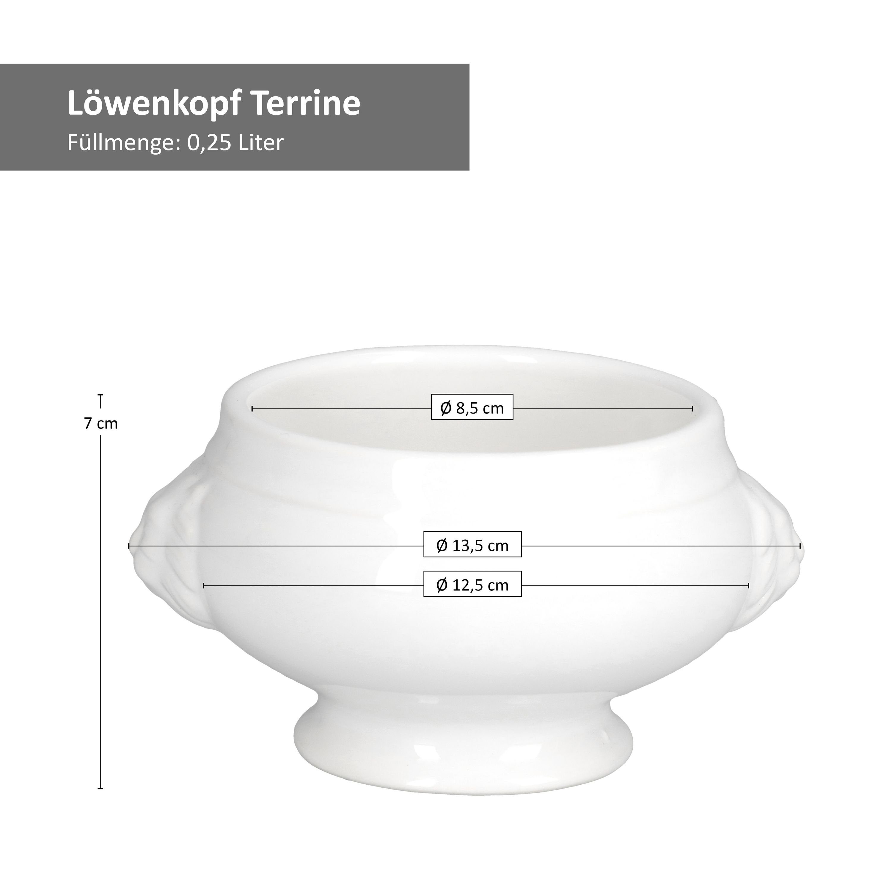 MamboCat Suppenschüssel LEO Löwenkopf-Terrinen Set 7-tlg. I 1x 2 L + 6x 0,25 L, Steingut