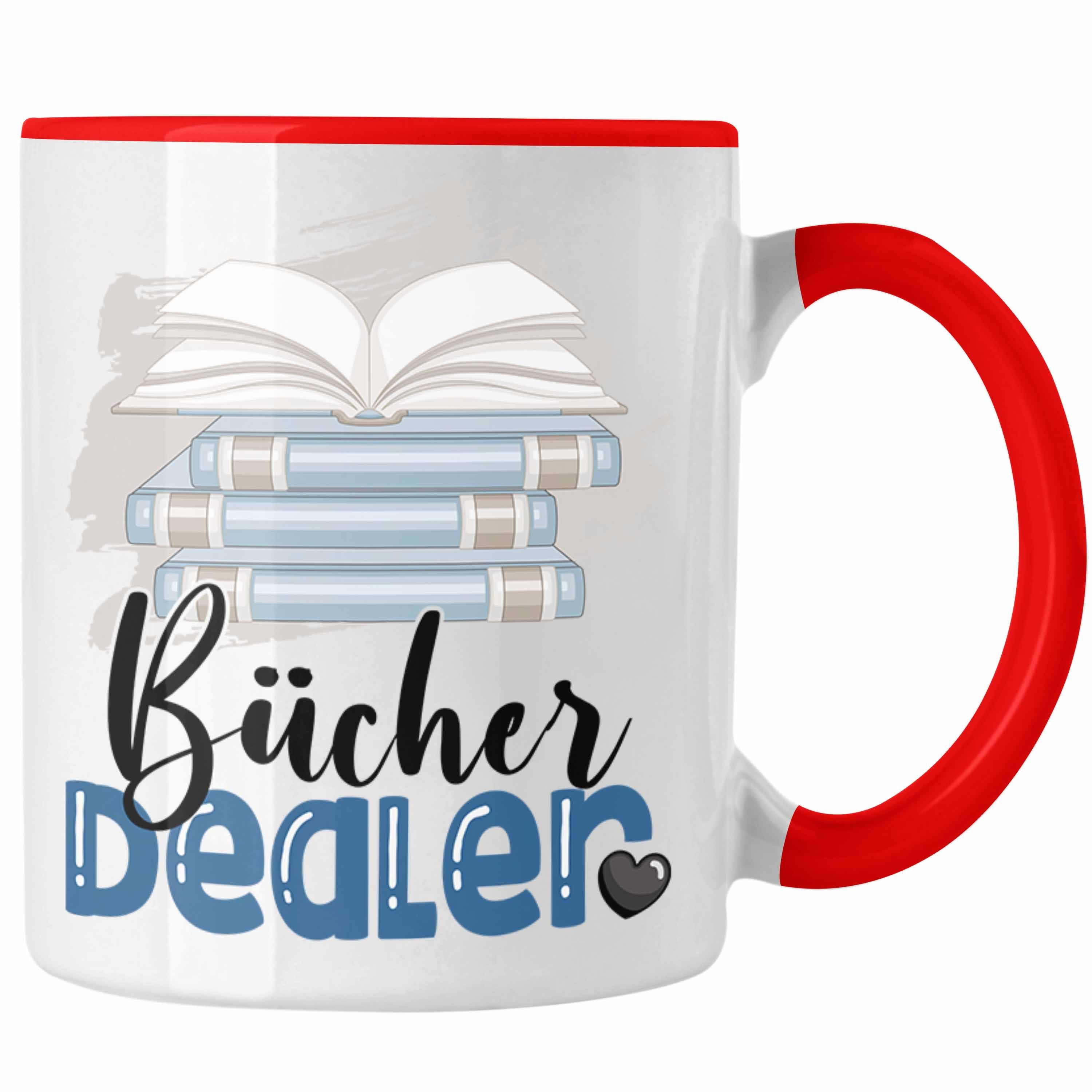 Trendation Tasse Bücher Dealer Tasse Geschenk für Bücher-Verkäufer Bibliothek Geburtsta Rot