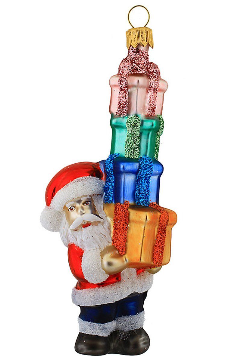 Hamburger Weihnachtskontor Christbaumschmuck Santa mit Geschenkestapel, Dekohänger - mundgeblasen - handdekoriert