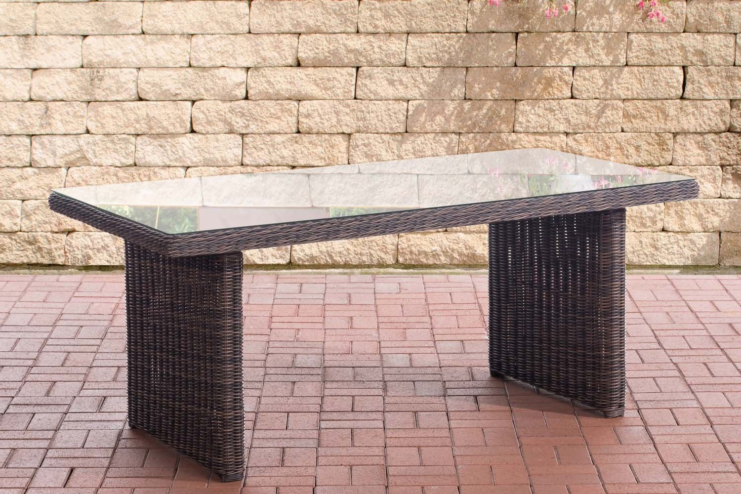 CLP Gartentisch Fontana 180 x 90 cm, mit einer Tischplatte aus Glas braun-meliert