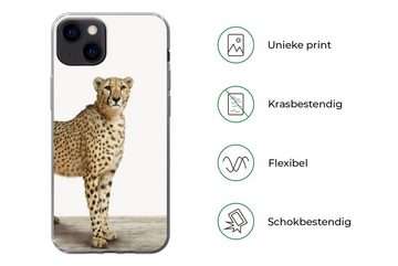 MuchoWow Handyhülle Leopard - Tiere - Weißer Hintergrund - Kinder - Jungen - Mädchen, Handyhülle Apple iPhone 13, Smartphone-Bumper, Print, Handy