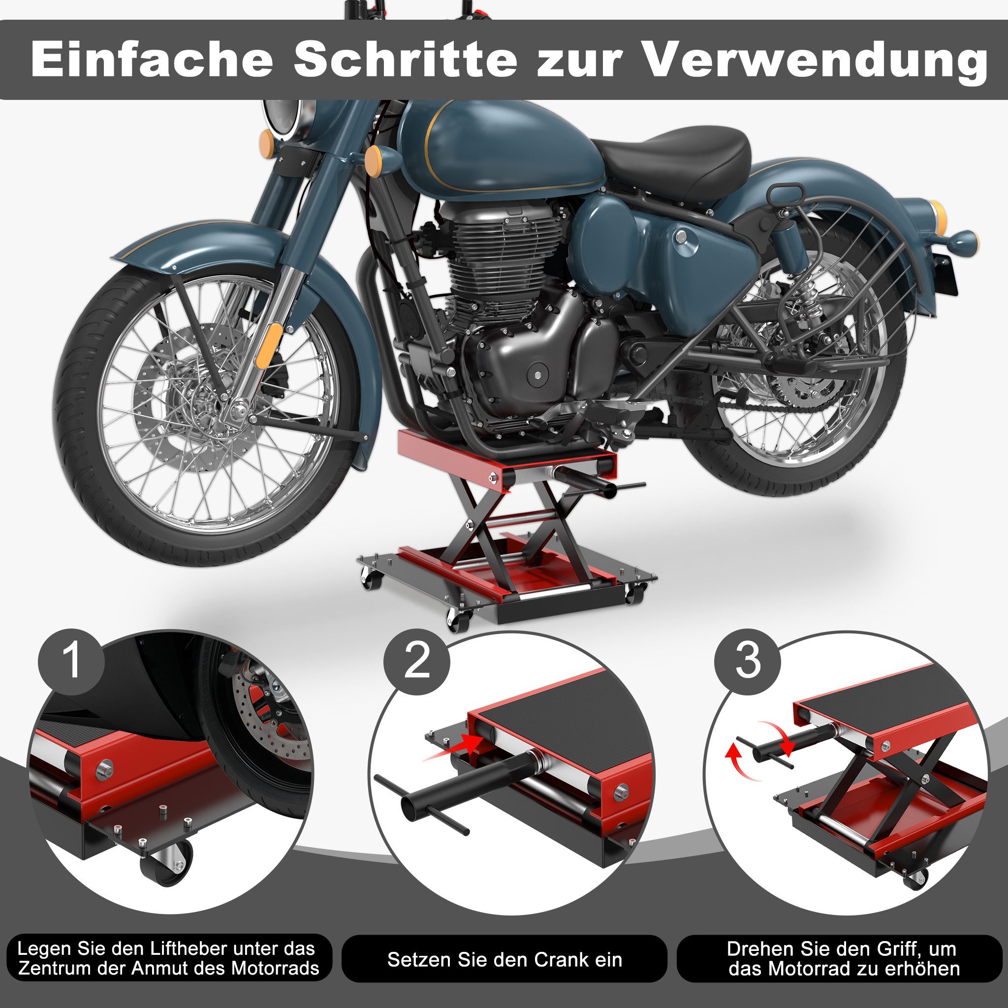 FIVMEN Motorradheber Hebebühne Motorradhebebühne Rangierhilfe Lift Montagebock, Motorradlift für Motorrad Heber Montagebock bis zu 500kg – Bild 5 von 5