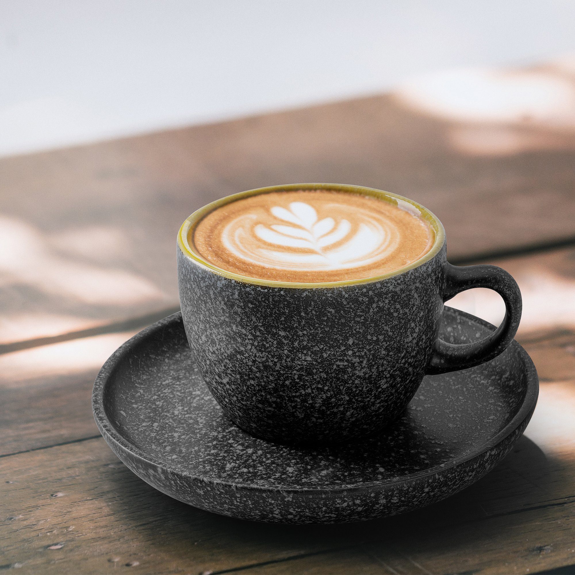 MiaMio Cappuccinotasse Las Palmitas mit Untertassen & Ständer, 13-tlg., Keramik, 190 ml, mit Untertassen und Metallständer – Bild 2 von 5