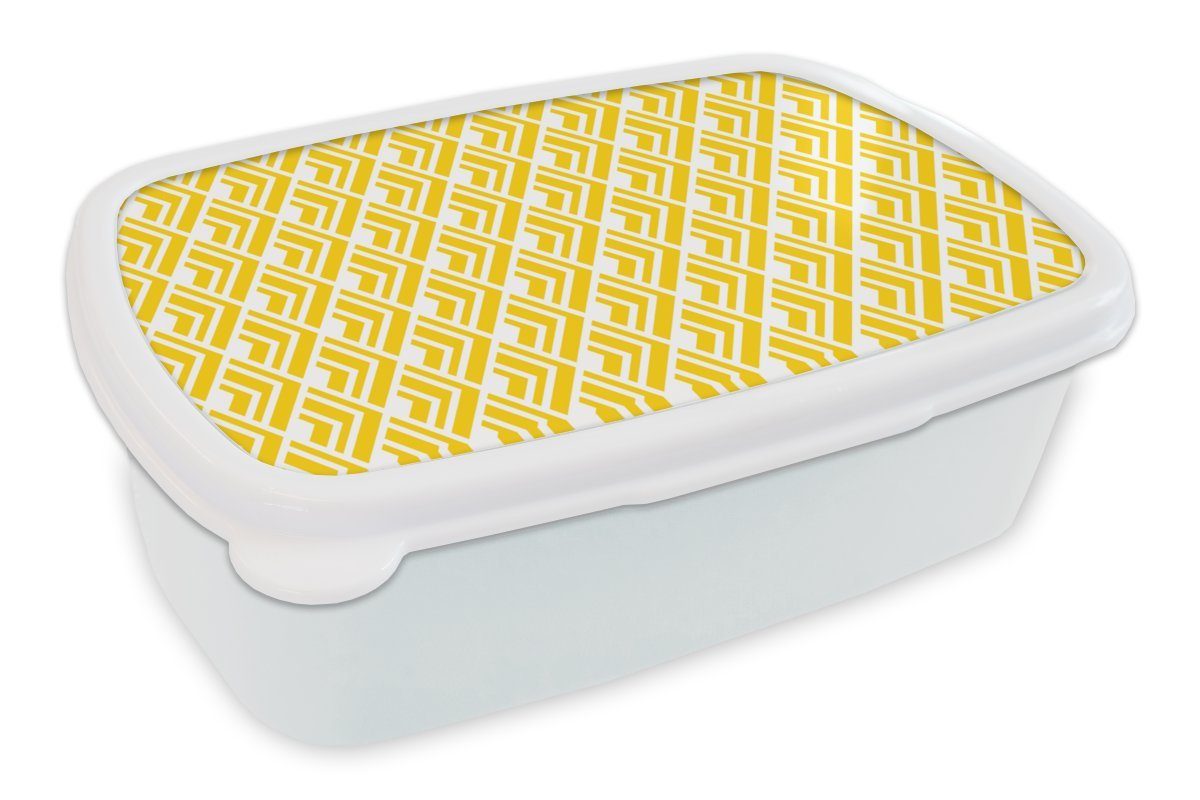 MuchoWow Lunchbox Geometrie - Sommer - Diamant - Gelb - Muster, Kunststoff, (2-tlg), Brotbox für Kinder und Erwachsene, Brotdose, für Jungs und Mädchen weiß