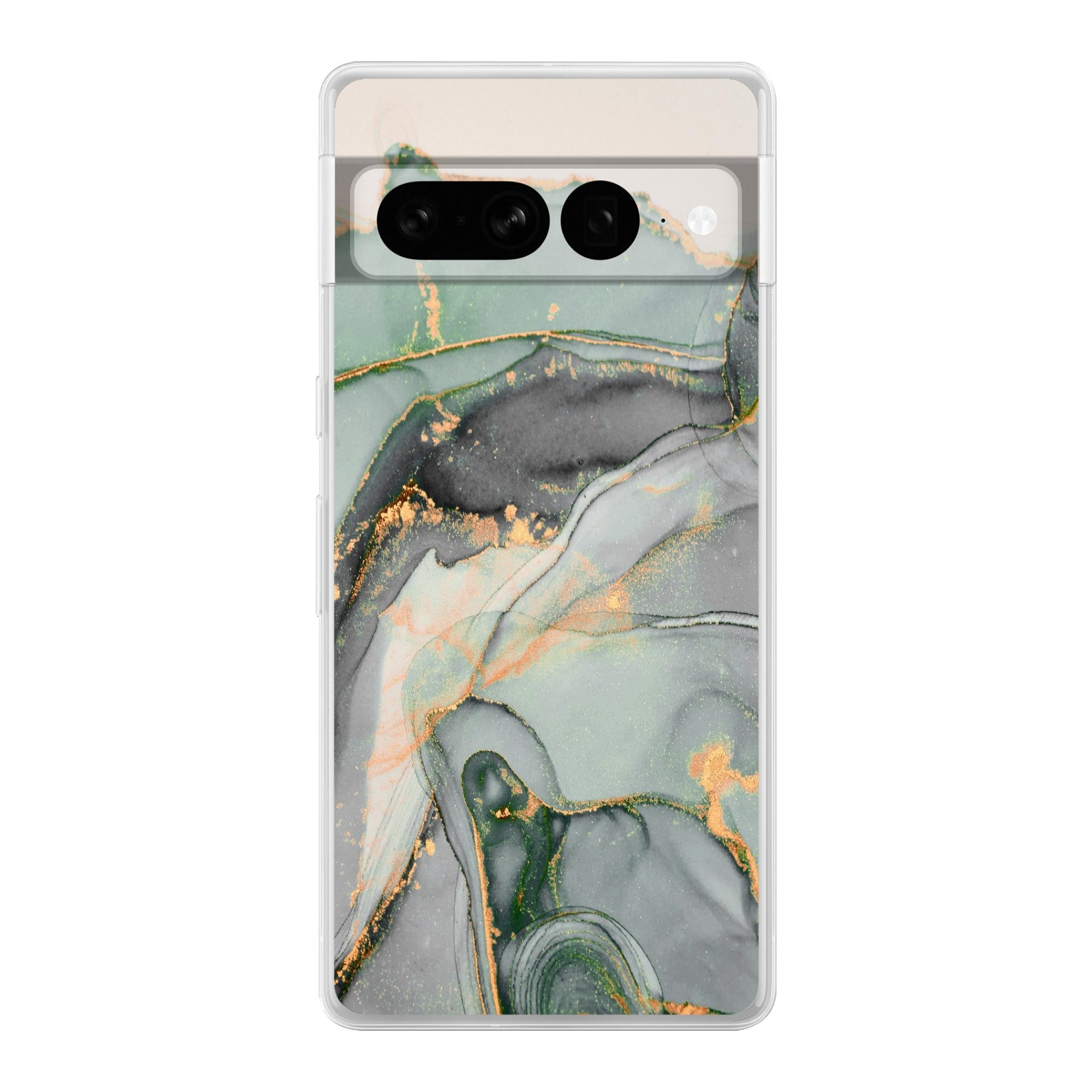 MuchoWow Handyhülle für Google Pixel 7 Pro Gold - Marmor - Grün - Luxus - Glitzer - Marmor, Phone Case, Silikon, Schutzhülle Dünn
