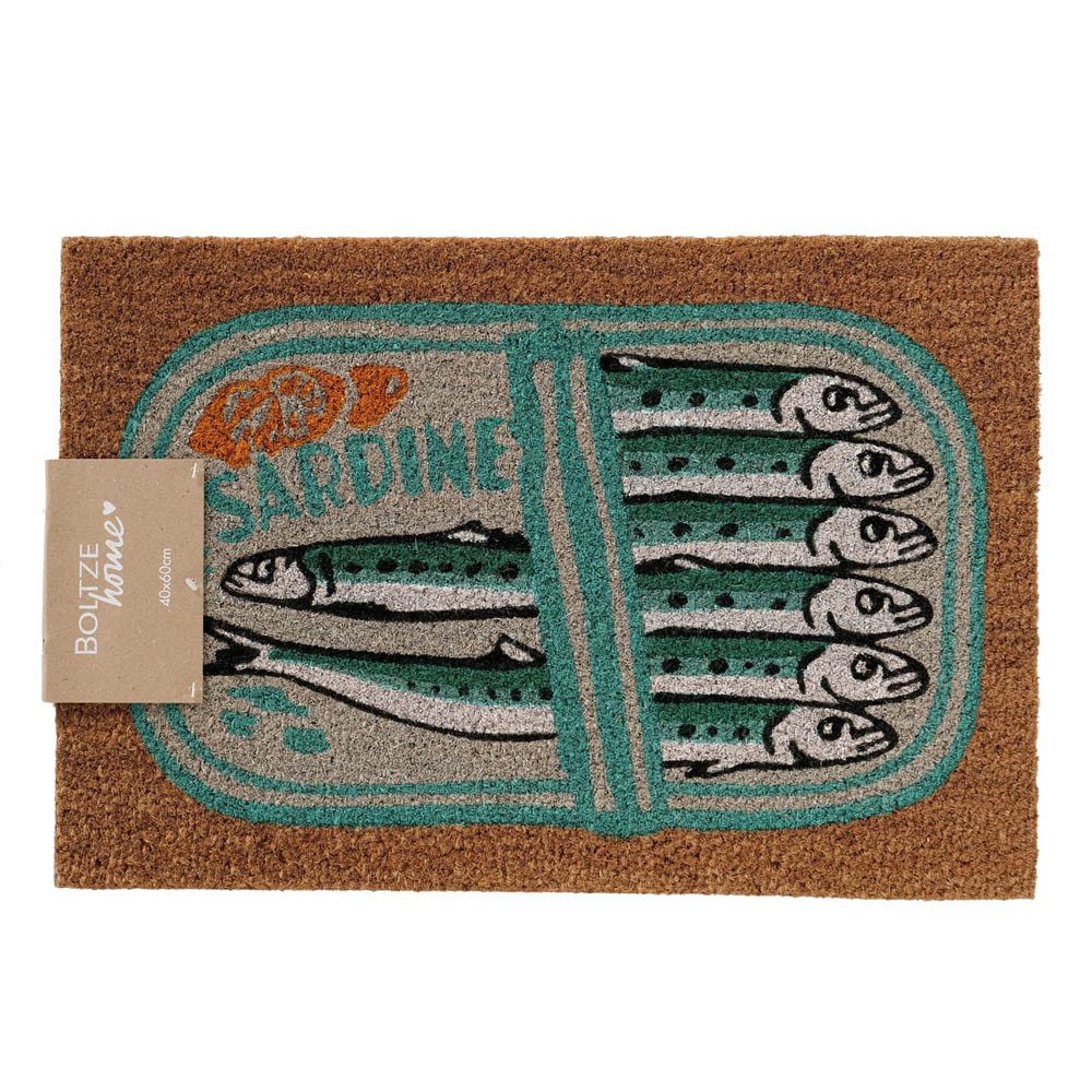 BOLTZE Fußmatte Fußmatte SARDINE natur aqua weiß mit Sardinendose Fischemotiv 60x40cm