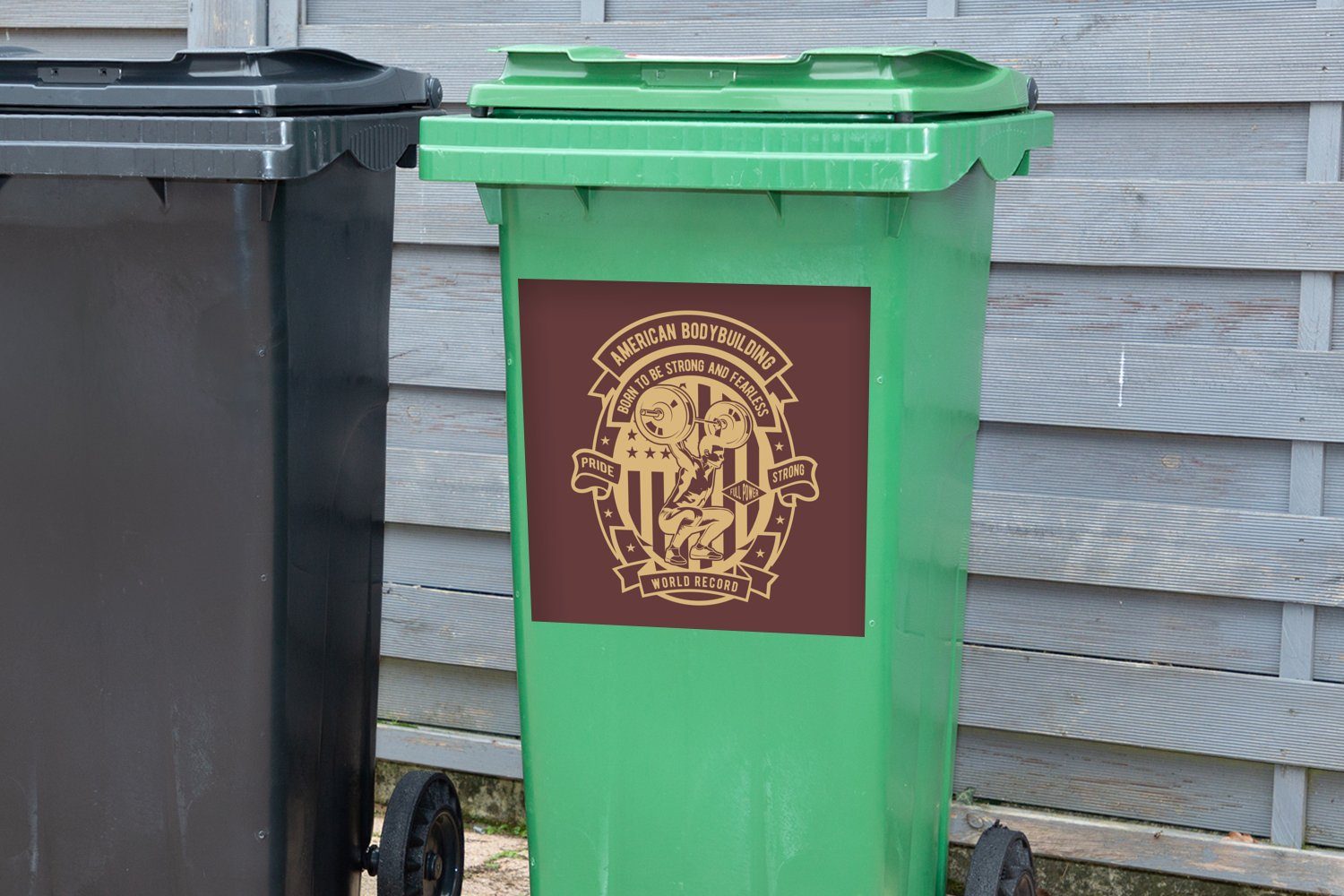 (1 Amerika - Mancave Gewichte St), Container, Mülltonne, - MuchoWow - Wandsticker - Mülleimer-aufkleber, Retro Flagge Sticker, Abfalbehälter