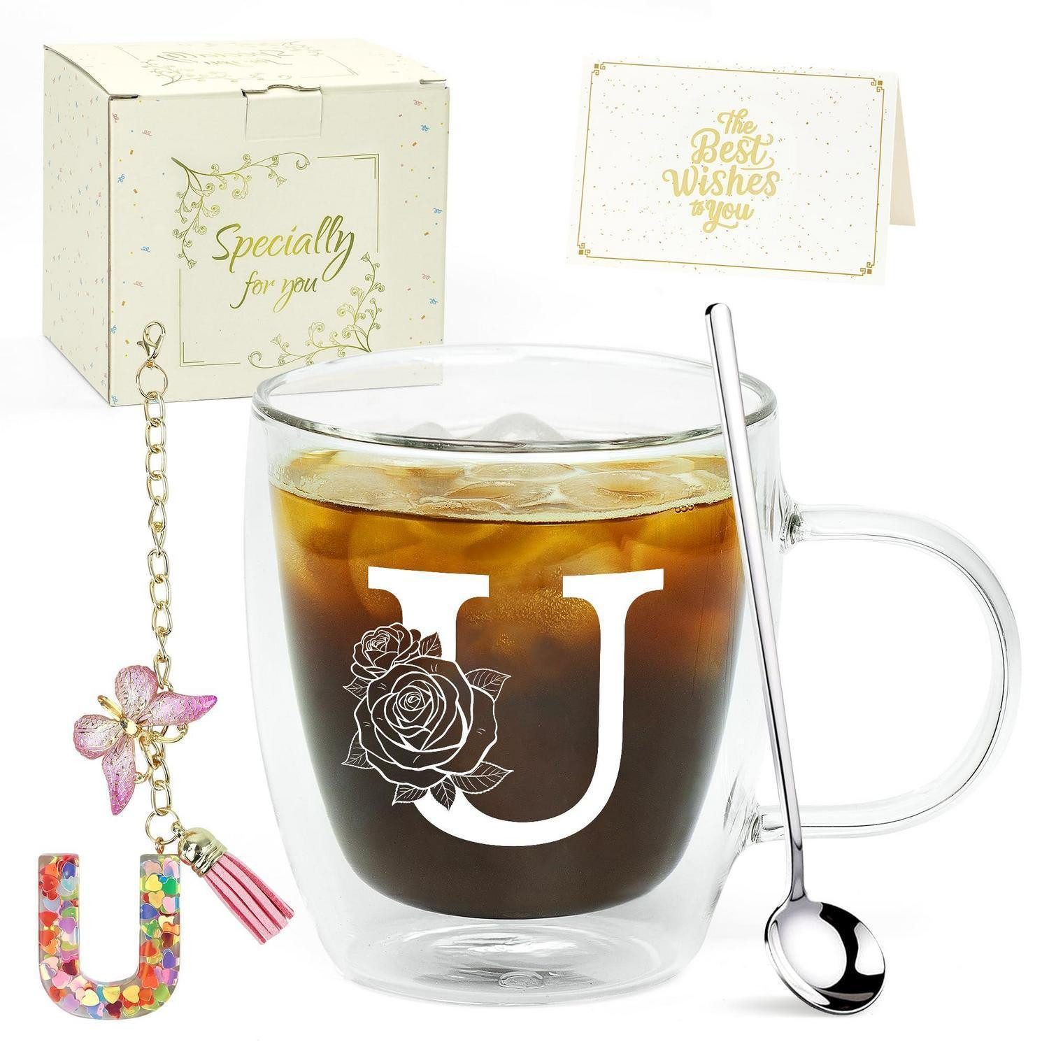 LuxusKollektion Latte-Macchiato-Glas Latte Macchiato Glas personalisiert mit Rose, Glas